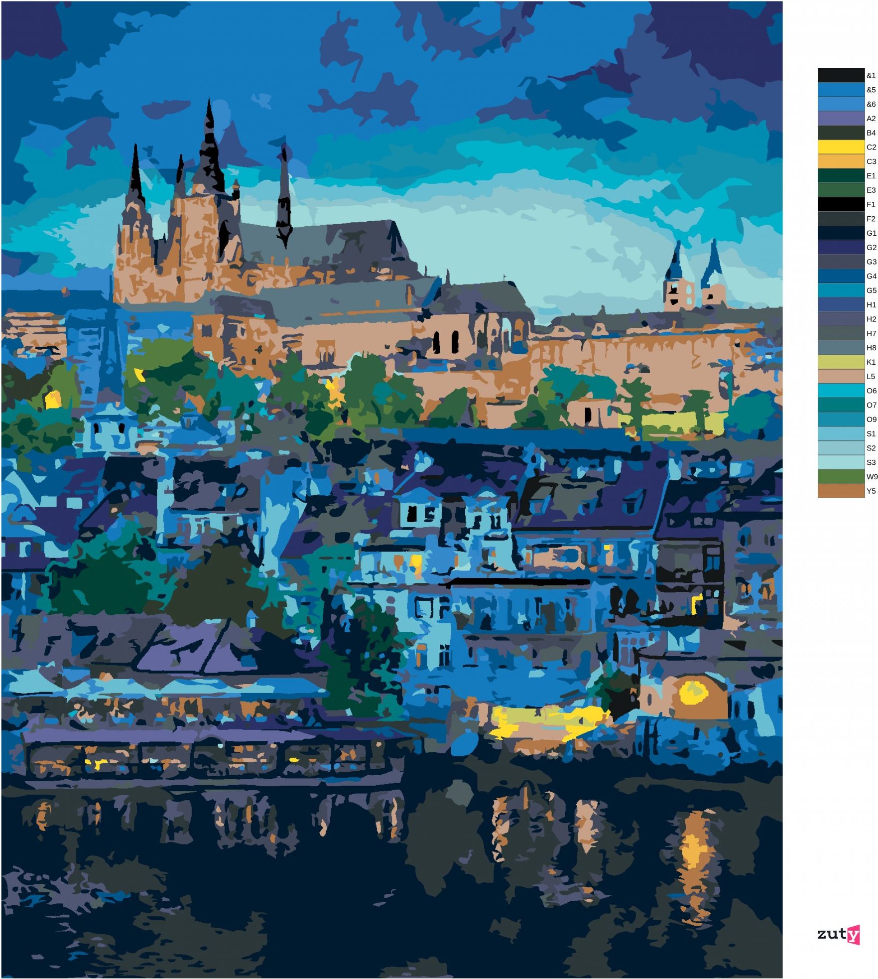 zuty Malování podle čísel - TEMNÁ PRAHA - Rozměr: 40x50 cm, Rámování: Varianta: bez rámu a bez vypnutí plátna - obrázek 3