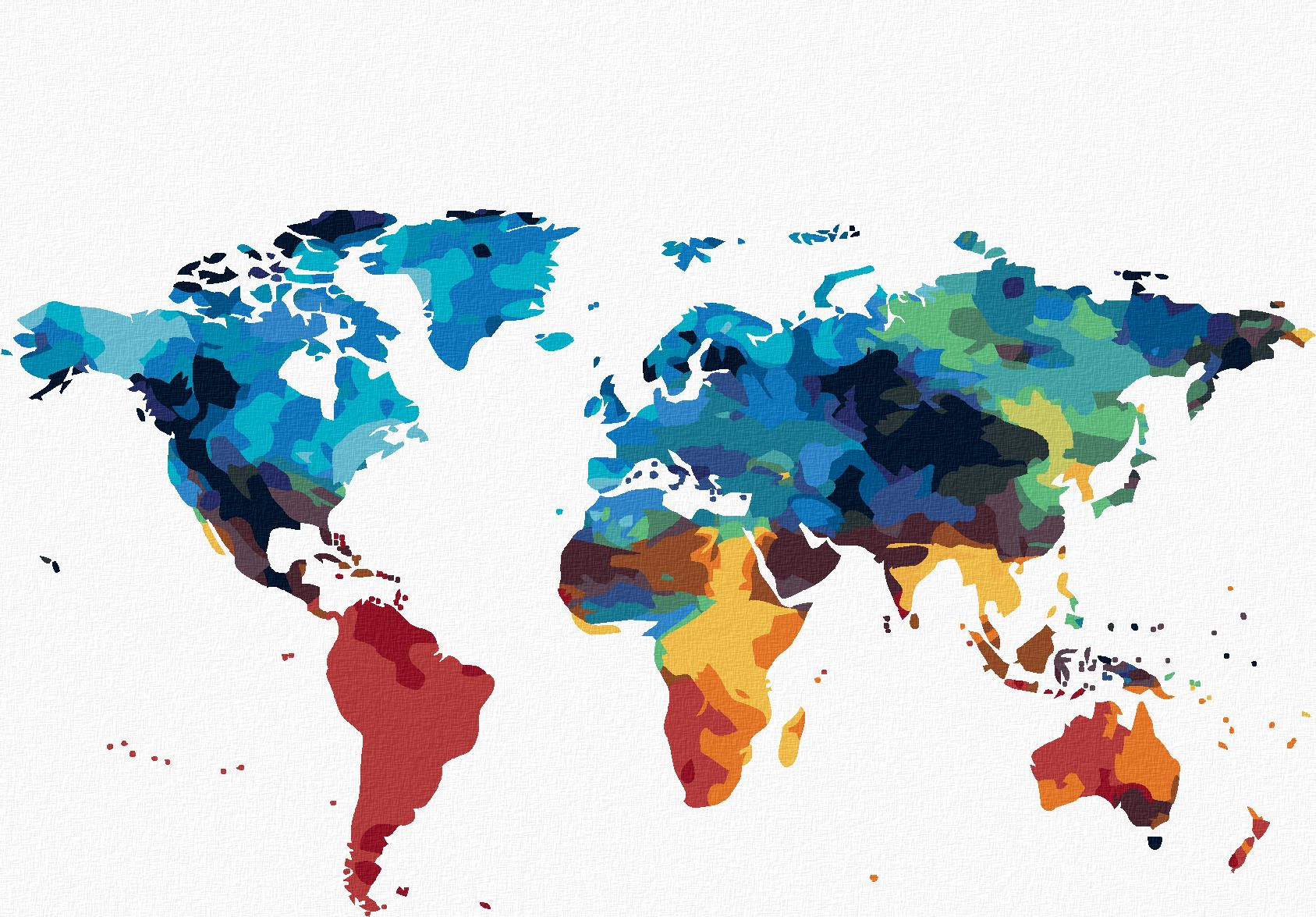 zuty Malování podle čísel - MALOVANÁ MAPA SVĚTA - Rozměr: 40x50 cm, Rámování: Varianta: bez rámu a bez vypnutí plátna - obrázek 1