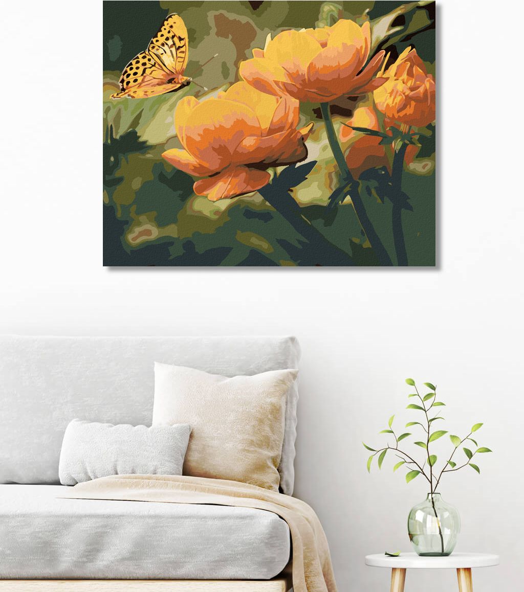 zuty Malování podle čísel - MOTÝL A ORANŽOVĚ KVĚTINY - Rozměr: 40x50 cm, Rámování: Varianta: bez rámu a bez vypnutí plátna - obrázek 9