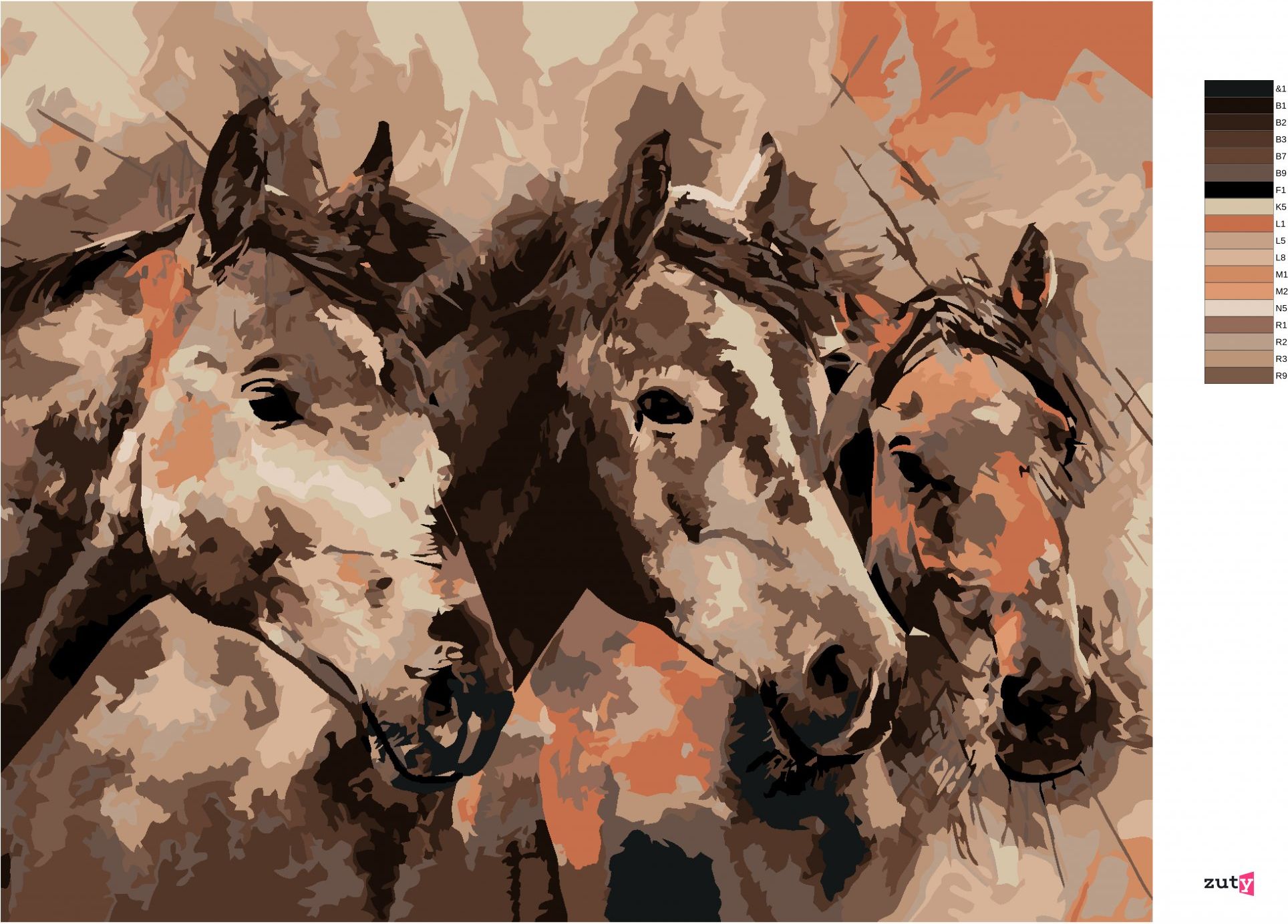 zuty Malování podle čísel - MALOVANÍ KONĚ V HNĚDÉ - Rozměr: 40x50 cm, Rámování: Varianta: vypnuté plátno na rám - obrázek 5
