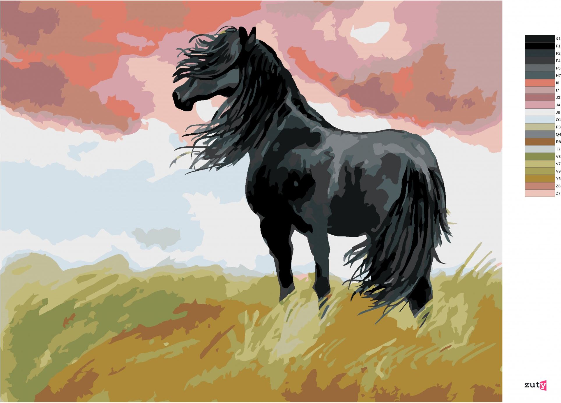 zuty Malování podle čísel - ČERNÝ KŮŇ NA LOUCE - Rozměr: 40x50 cm, Rámování: Varianta: vypnuté plátno na rám - obrázek 3