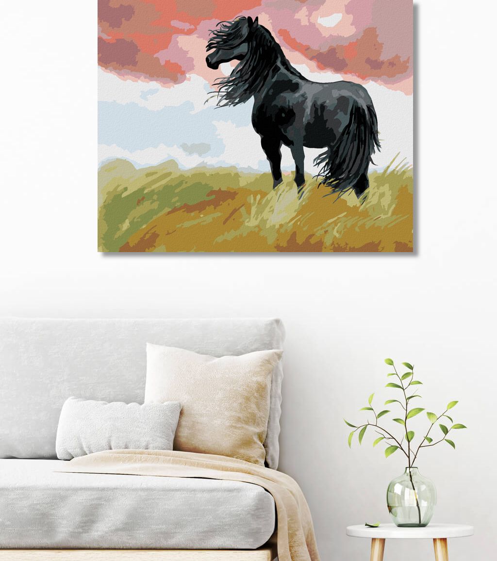 zuty Malování podle čísel - ČERNÝ KŮŇ NA LOUCE - Rozměr: 40x50 cm, Rámování: Varianta: vypnuté plátno na rám - obrázek 4