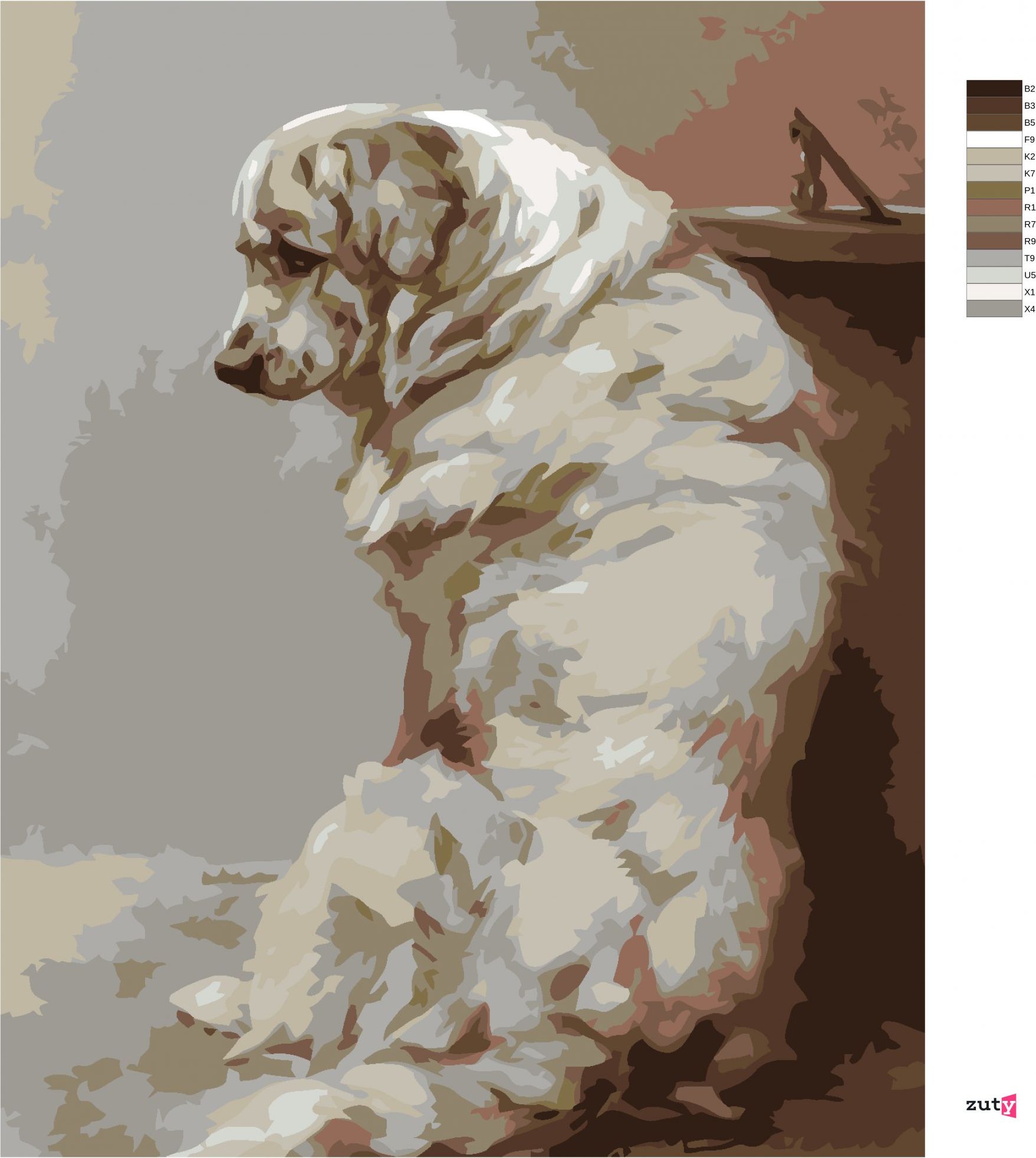 zuty Malování podle čísel - VELKÝ BÍLÝ PES - Rozměr: 40x50 cm, Rámování: Varianta: vypnuté plátno na rám - obrázek 2
