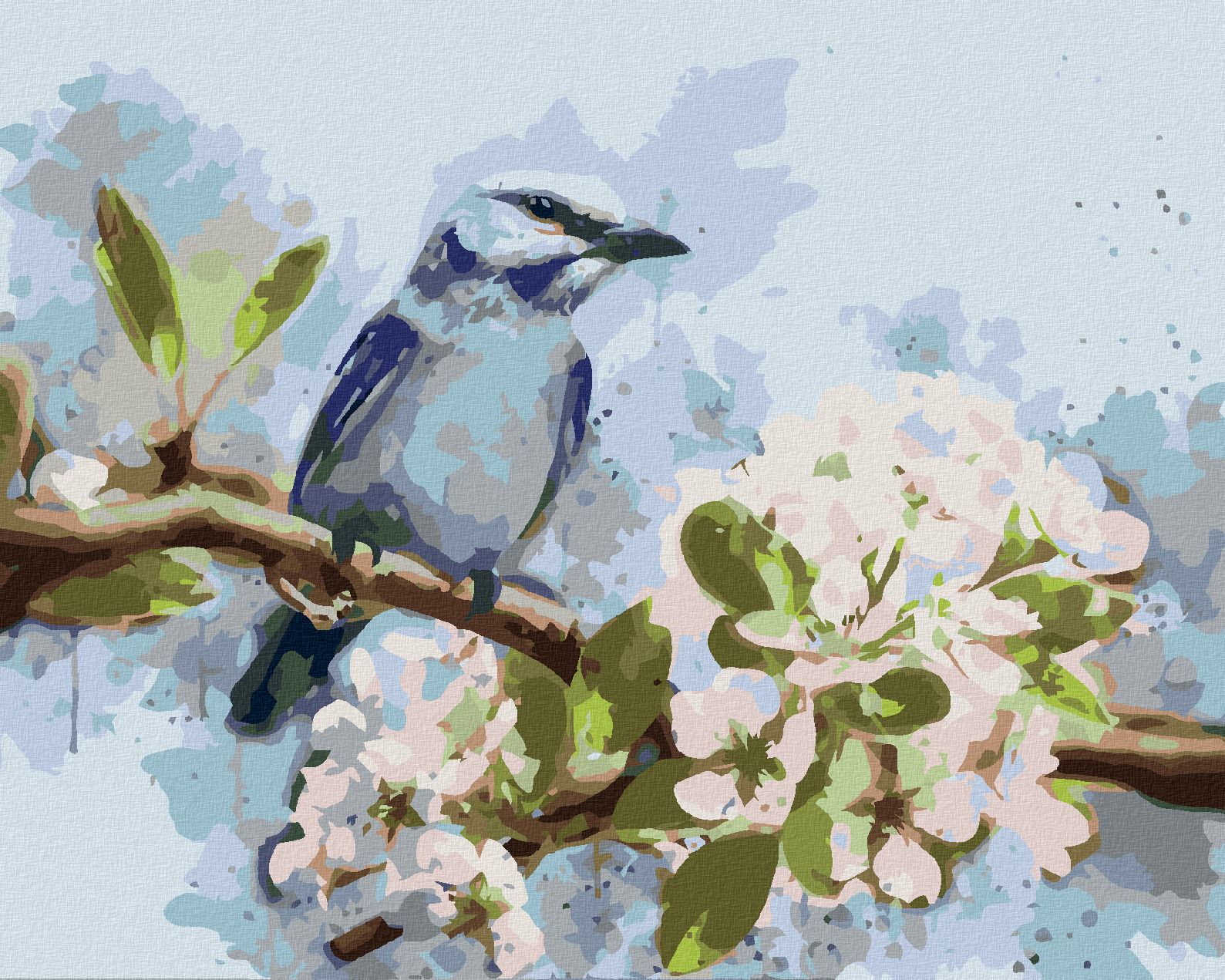 zuty Malování podle čísel - MODRÝ PTÁK NA ROZKVETLÉ TŘEŠNI - Rozměr: 40x50 cm, Rámování: Varianta: bez rámu a bez vypnutí plátna - obrázek 1