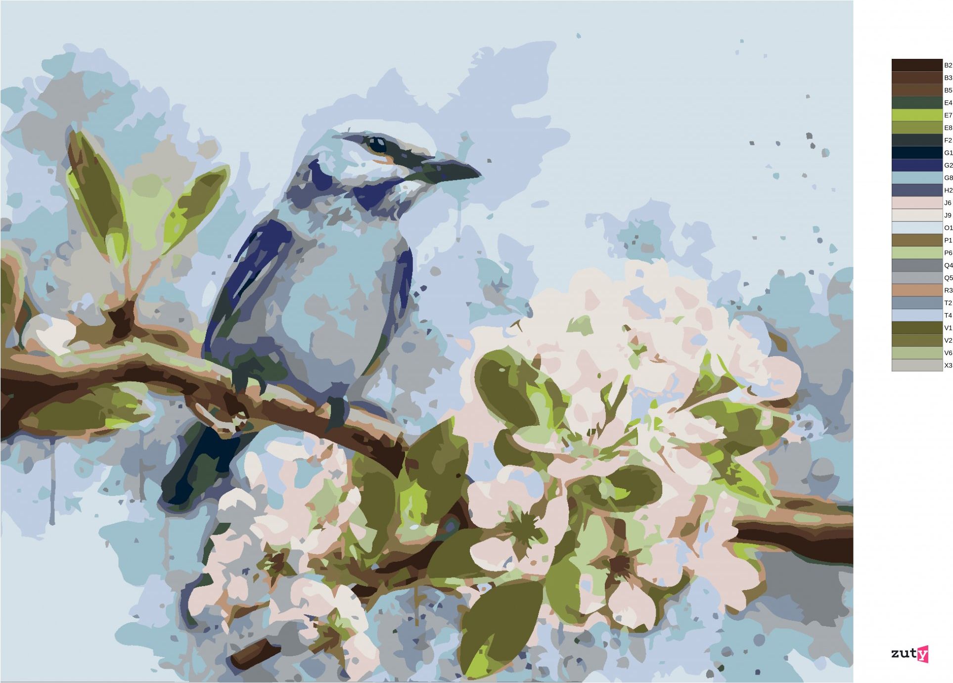 zuty Malování podle čísel - MODRÝ PTÁK NA ROZKVETLÉ TŘEŠNI - Rozměr: 40x50 cm, Rámování: Varianta: vypnuté plátno na rám - obrázek 9