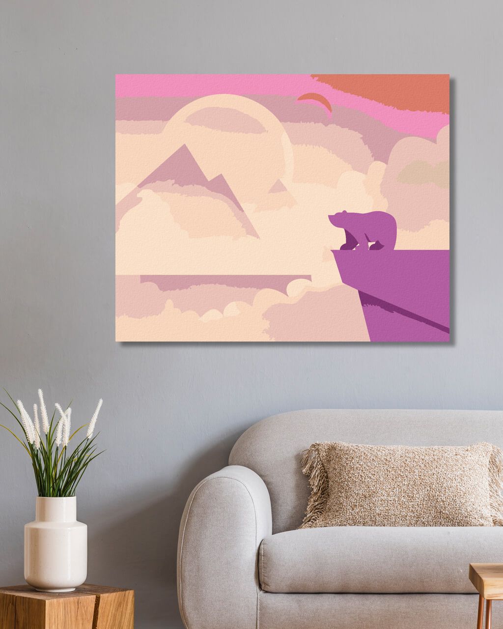 zuty Malování podle čísel - MEDVĚD A RŮŽOVÁ KRAJINA - Rozměr: 40x50 cm, Rámování: Varianta: vypnuté plátno na rám - obrázek 8
