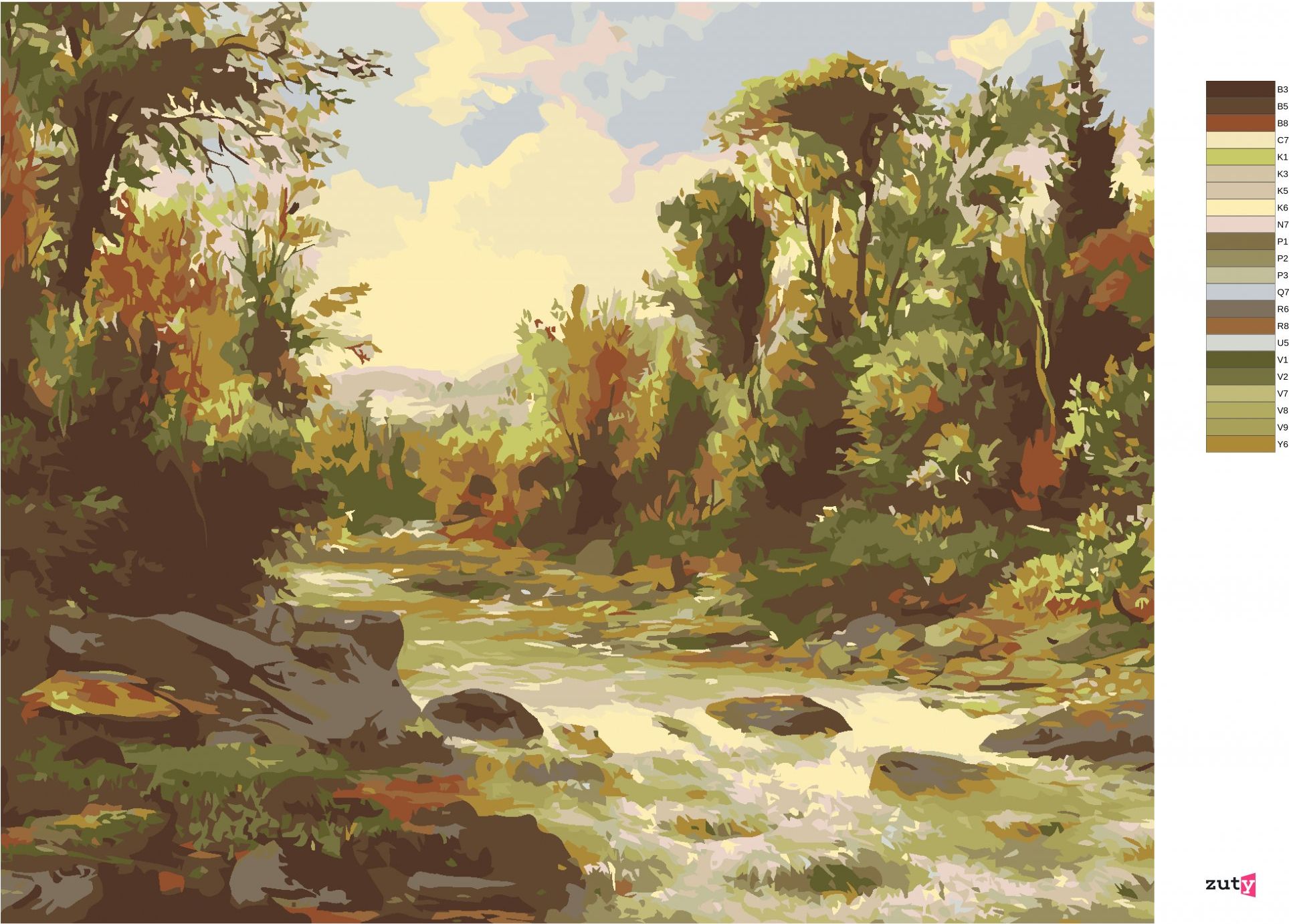 zuty Malování podle čísel - ŘEKA V PODZIMNÍM LESE - Rozměr: 40x50 cm, Rámování: Varianta: vypnuté plátno na rám - obrázek 5