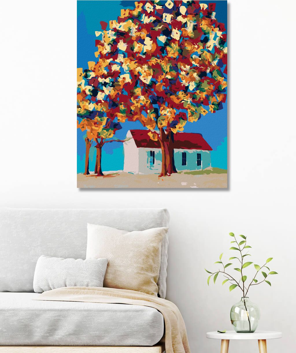 zuty Malování podle čísel - BAREVNÉ STROMY A DOMEK - Rozměr: 40x50 cm, Rámování: Varianta: vypnuté plátno na rám - obrázek 4