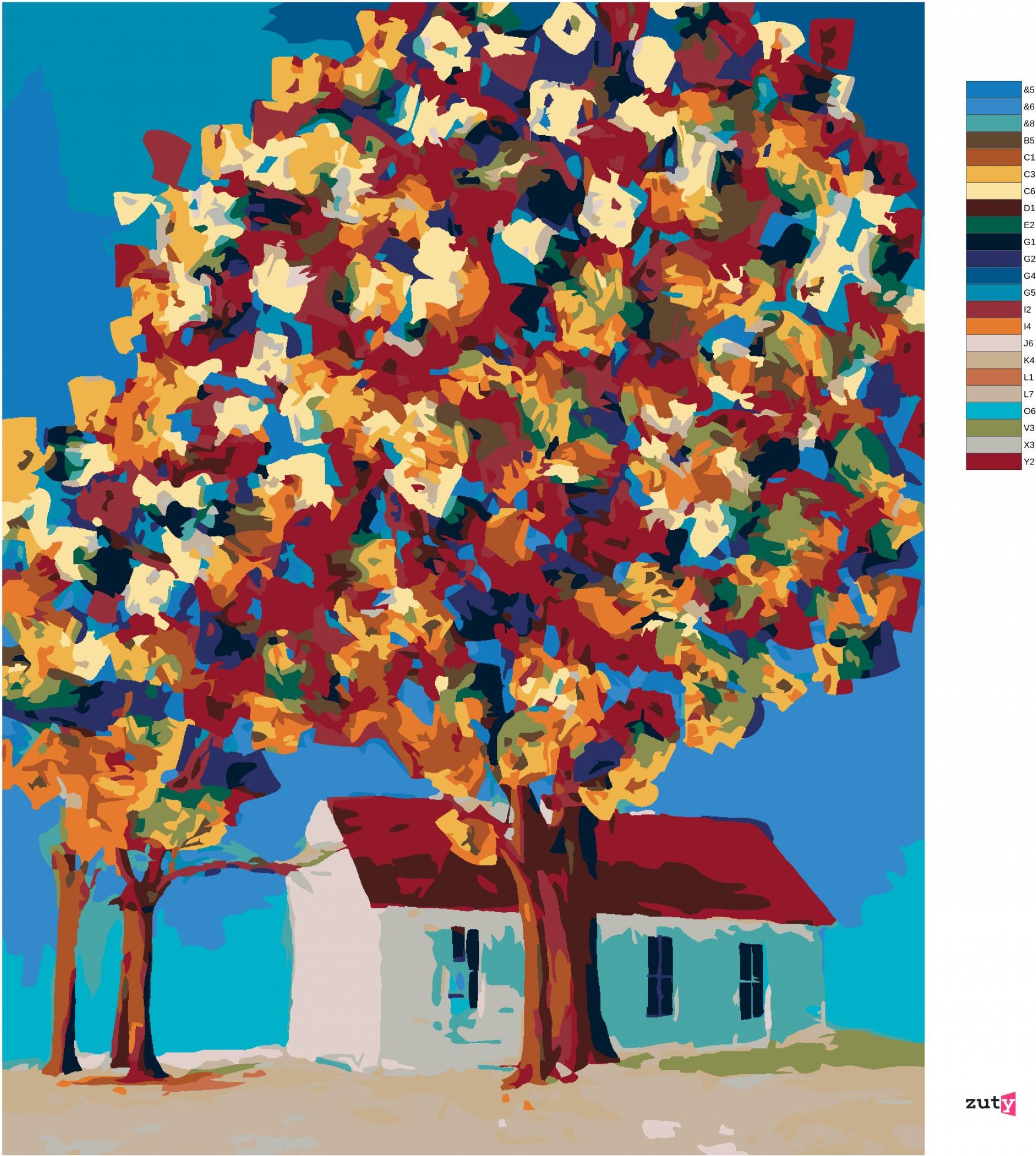 zuty Malování podle čísel - BAREVNÉ STROMY A DOMEK - Rozměr: 40x50 cm, Rámování: Varianta: vypnuté plátno na rám - obrázek 6