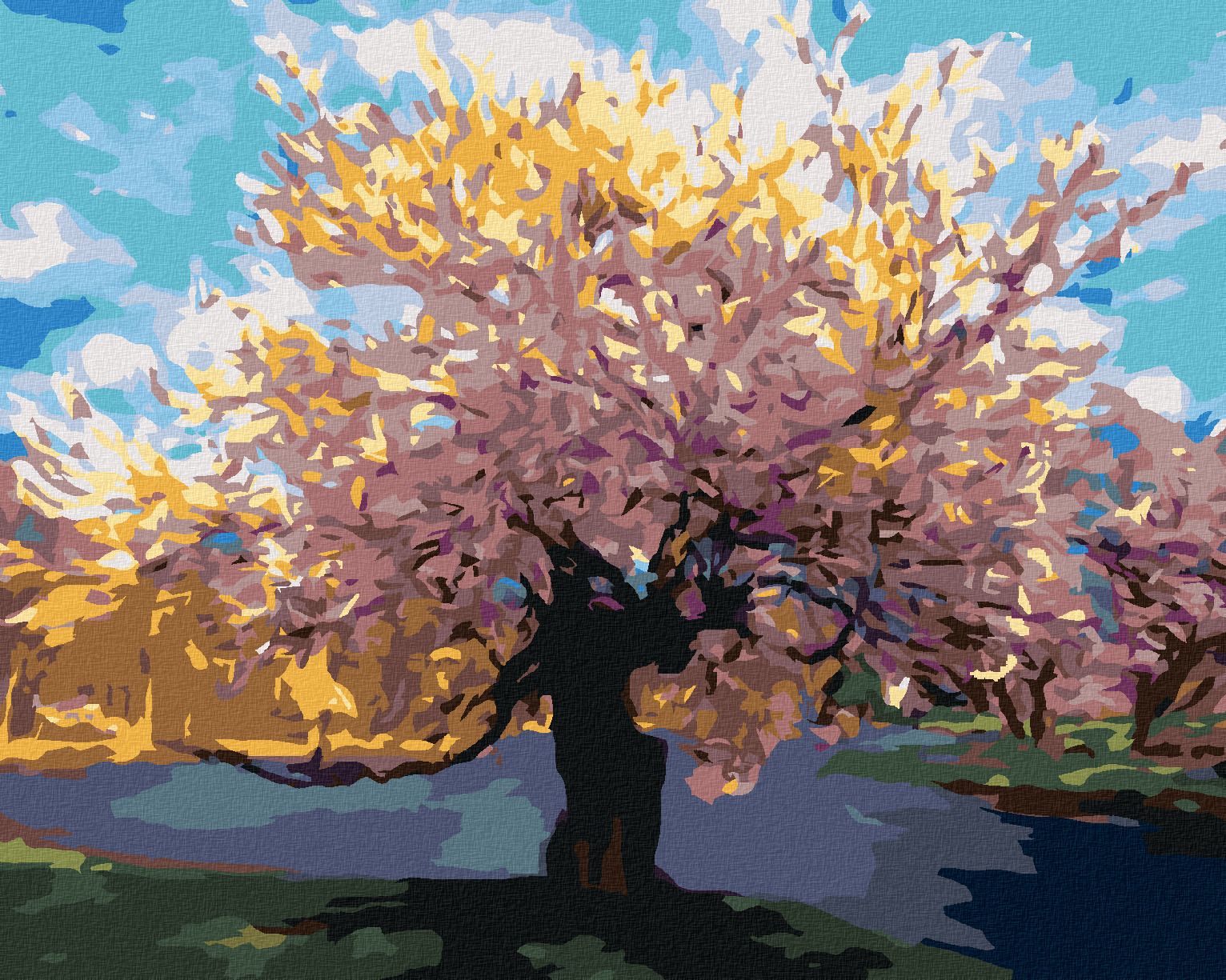zuty Malování podle čísel - SAKURA U POTOKA - Rozměr: 40x50 cm, Rámování: Varianta: vypnuté plátno na rám - obrázek 1
