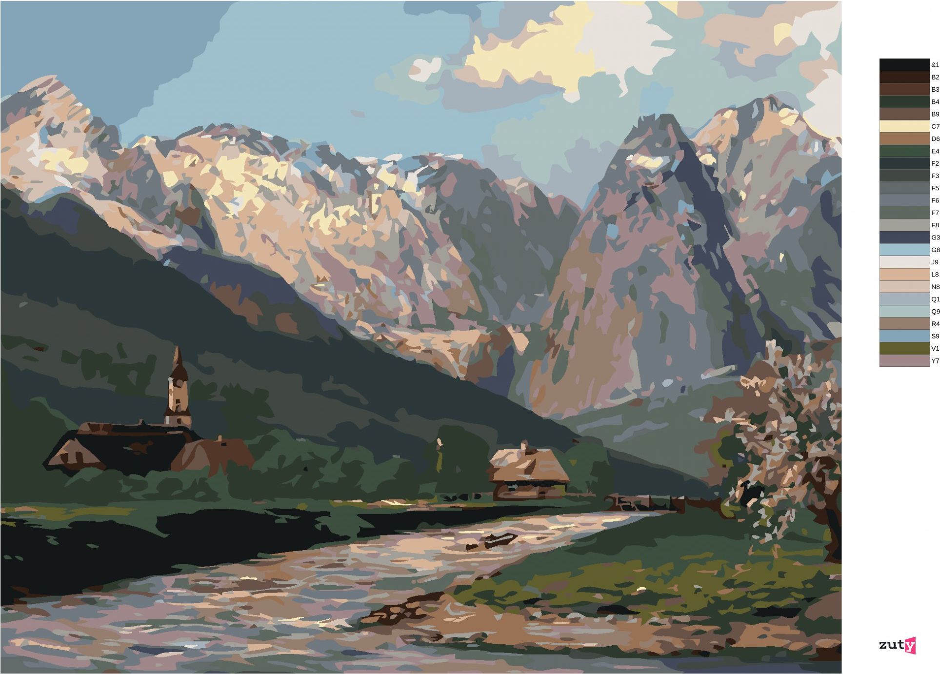 zuty Malování podle čísel - HORY A VESNICE NA VENKOVĚ - Rozměr: 40x50 cm, Rámování: Varianta: vypnuté plátno na rám - obrázek 2