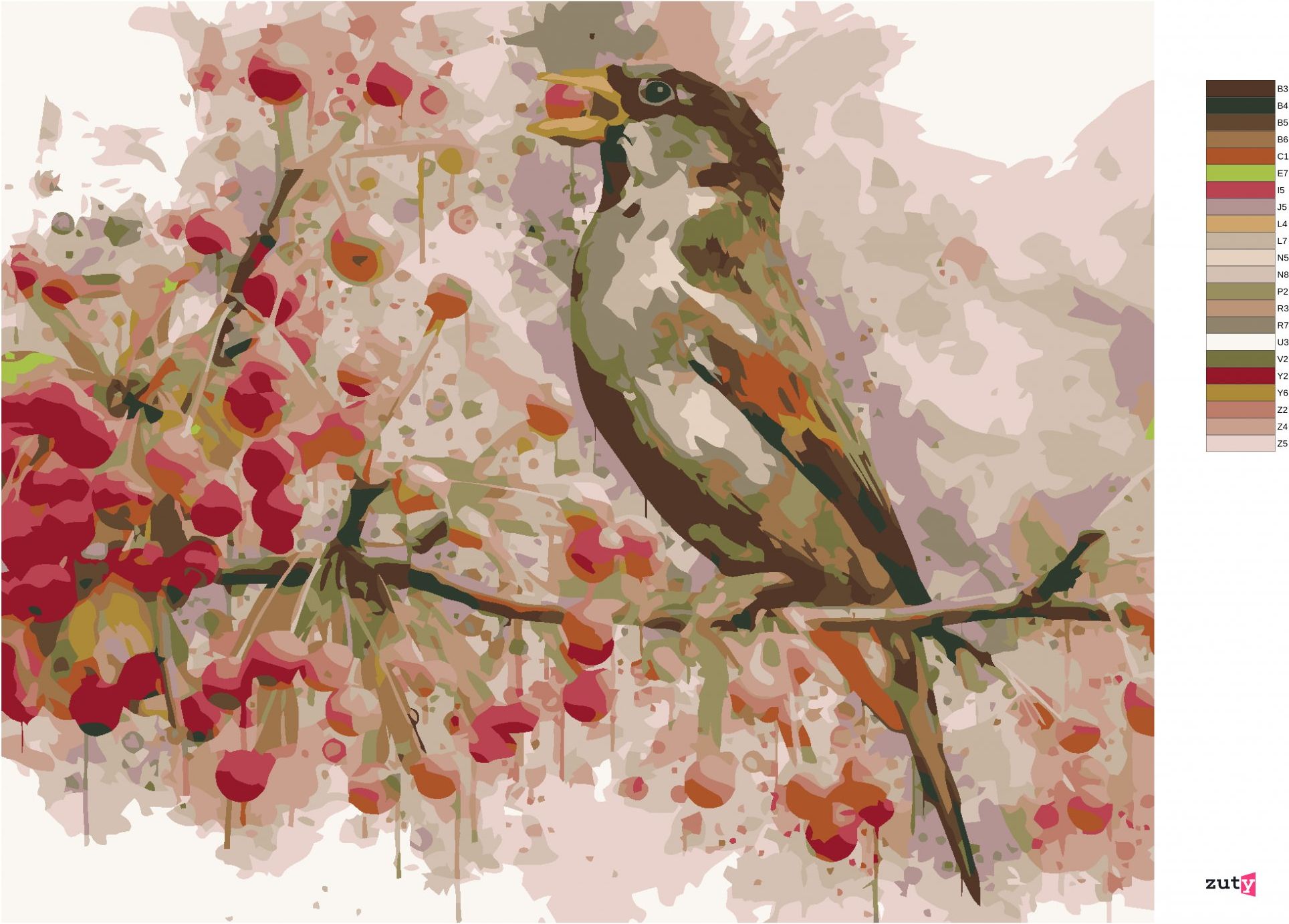 zuty Malování podle čísel - PTÁK A JEŘABINY - Rozměr: 40x50 cm, Rámování: Varianta: bez rámu a bez vypnutí plátna - obrázek 4