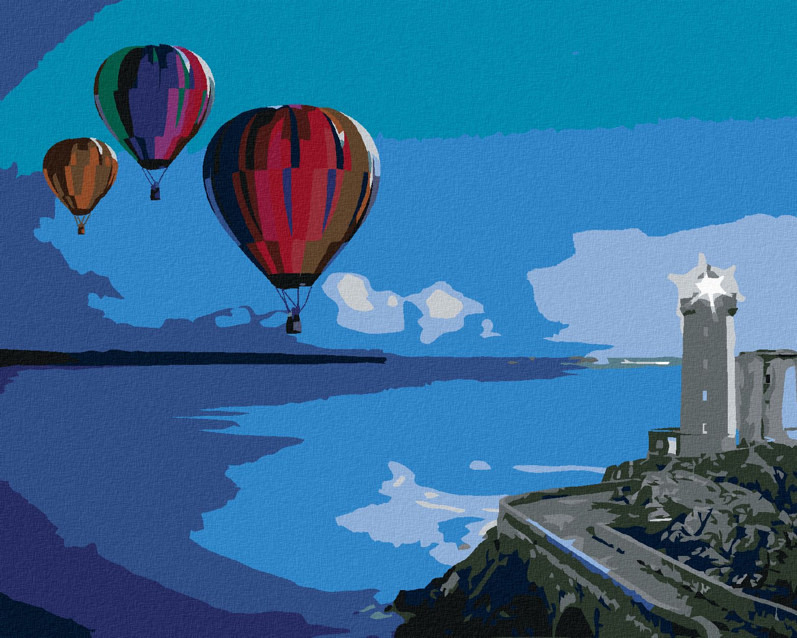 zuty Malování podle čísel - HORKOVZDUŠNÉ BALONY U MAJÁKU - Rozměr: 40x50 cm, Rámování: Varianta: vypnuté plátno na rám - obrázek 1