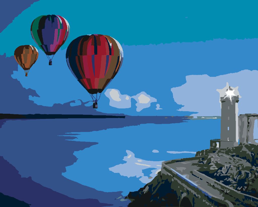 zuty Malování podle čísel - HORKOVZDUŠNÉ BALONY U MAJÁKU - Rozměr: 40x50 cm, Rámování: Varianta: vypnuté plátno na rám - obrázek 3