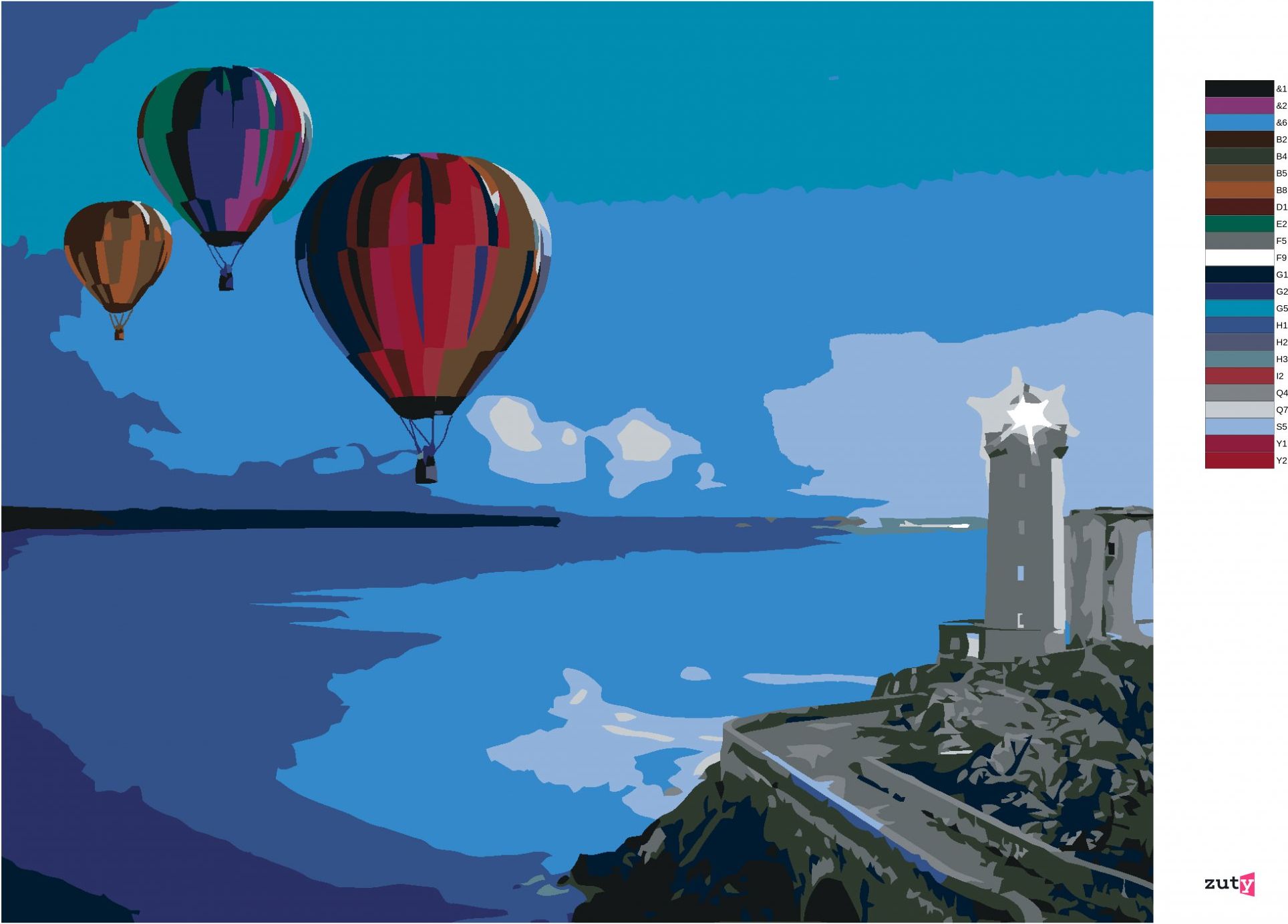 zuty Malování podle čísel - HORKOVZDUŠNÉ BALONY U MAJÁKU - Rozměr: 40x50 cm, Rámování: Varianta: vypnuté plátno na rám - obrázek 4