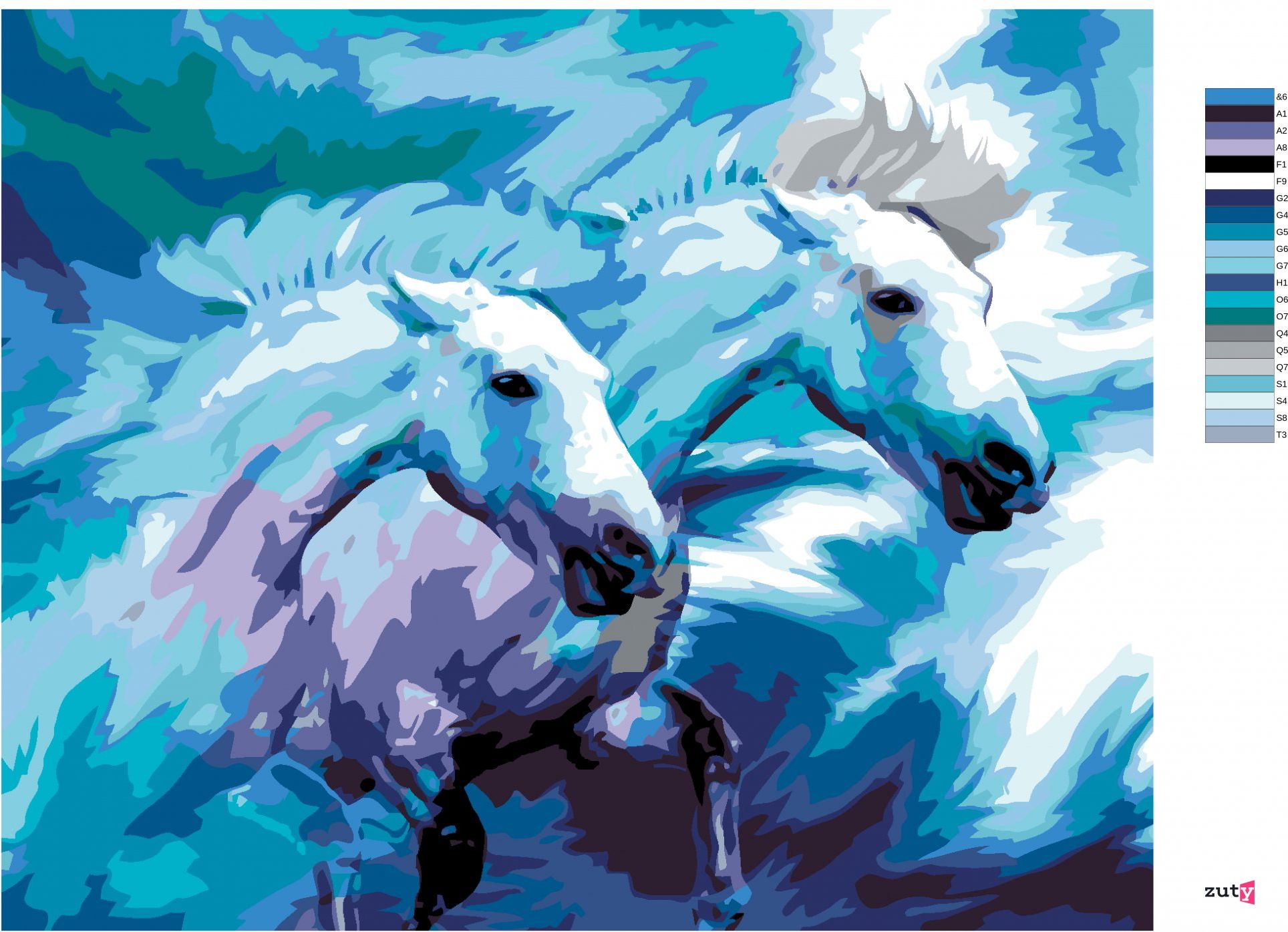 zuty Malování podle čísel - DVA KONĚ V MODRÉ - Rozměr: 40x50 cm, Rámování: Varianta: vypnuté plátno na rám - obrázek 5