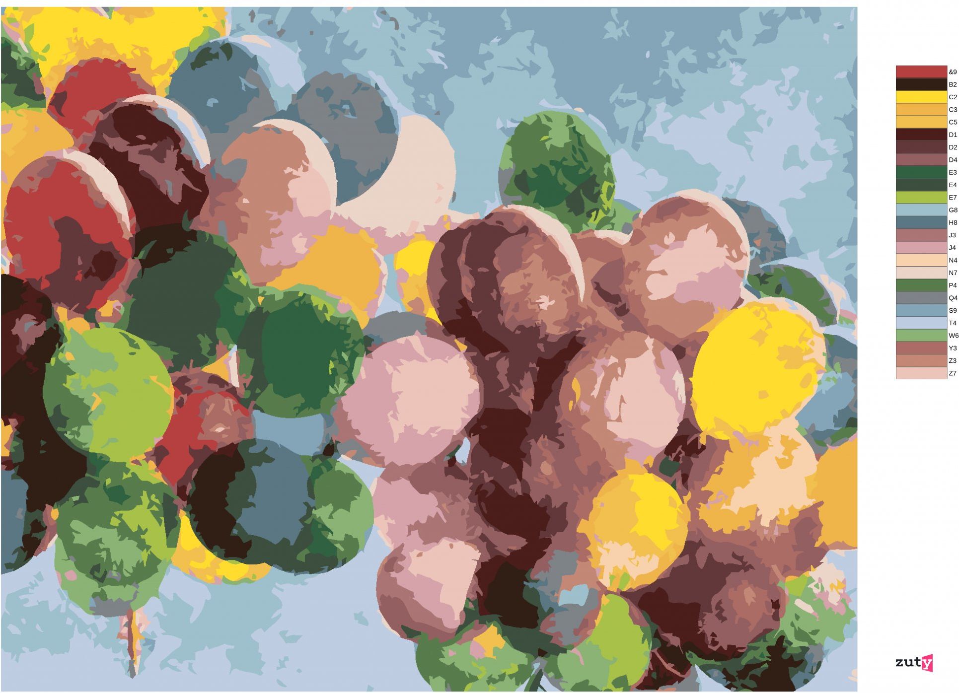 zuty Malování podle čísel - BAREVNÉ NAROZENINOVÉ BALONKY - Rozměr: 40x50 cm, Rámování: Varianta: vypnuté plátno na rám - obrázek 5