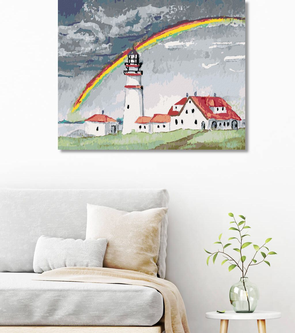 zuty Malování podle čísel - DUHA NAD MAJÁKEM - Rozměr: 40x50 cm, Rámování: Varianta: vypnuté plátno na rám - obrázek 3