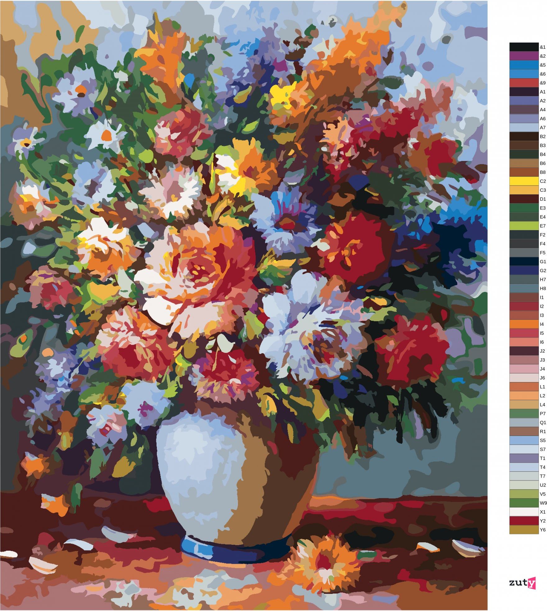 zuty Malování podle čísel - PĚSTRÉ KVĚTINY VE VÁZE - Rozměr: 40x50 cm, Rámování: Varianta: vypnuté plátno na rám - obrázek 9