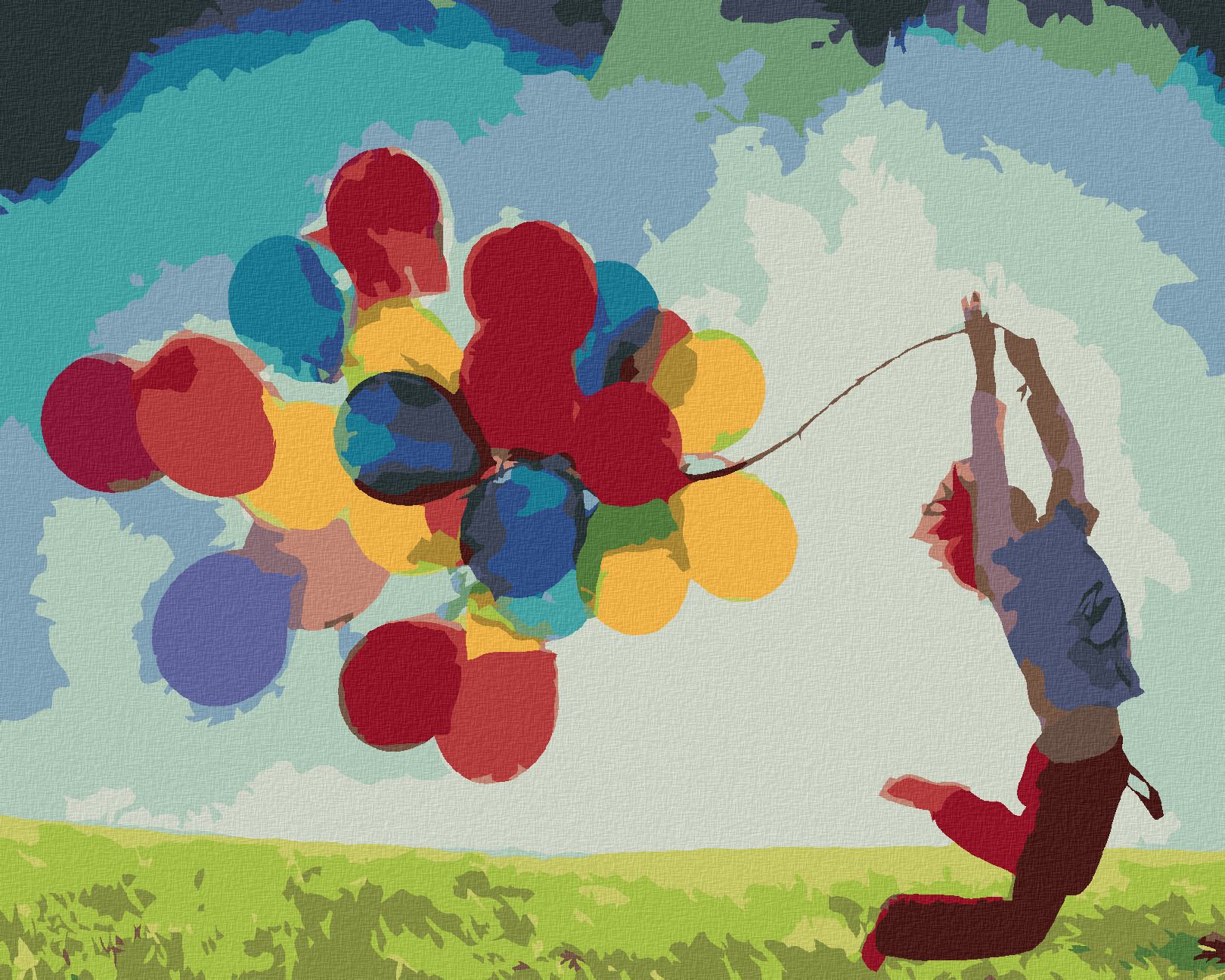 zuty Malování podle čísel - DÍTĚ A BAREVNÉ BALONKY - Rozměr: 40x50 cm, Rámování: Varianta: vypnuté plátno na rám - obrázek 1