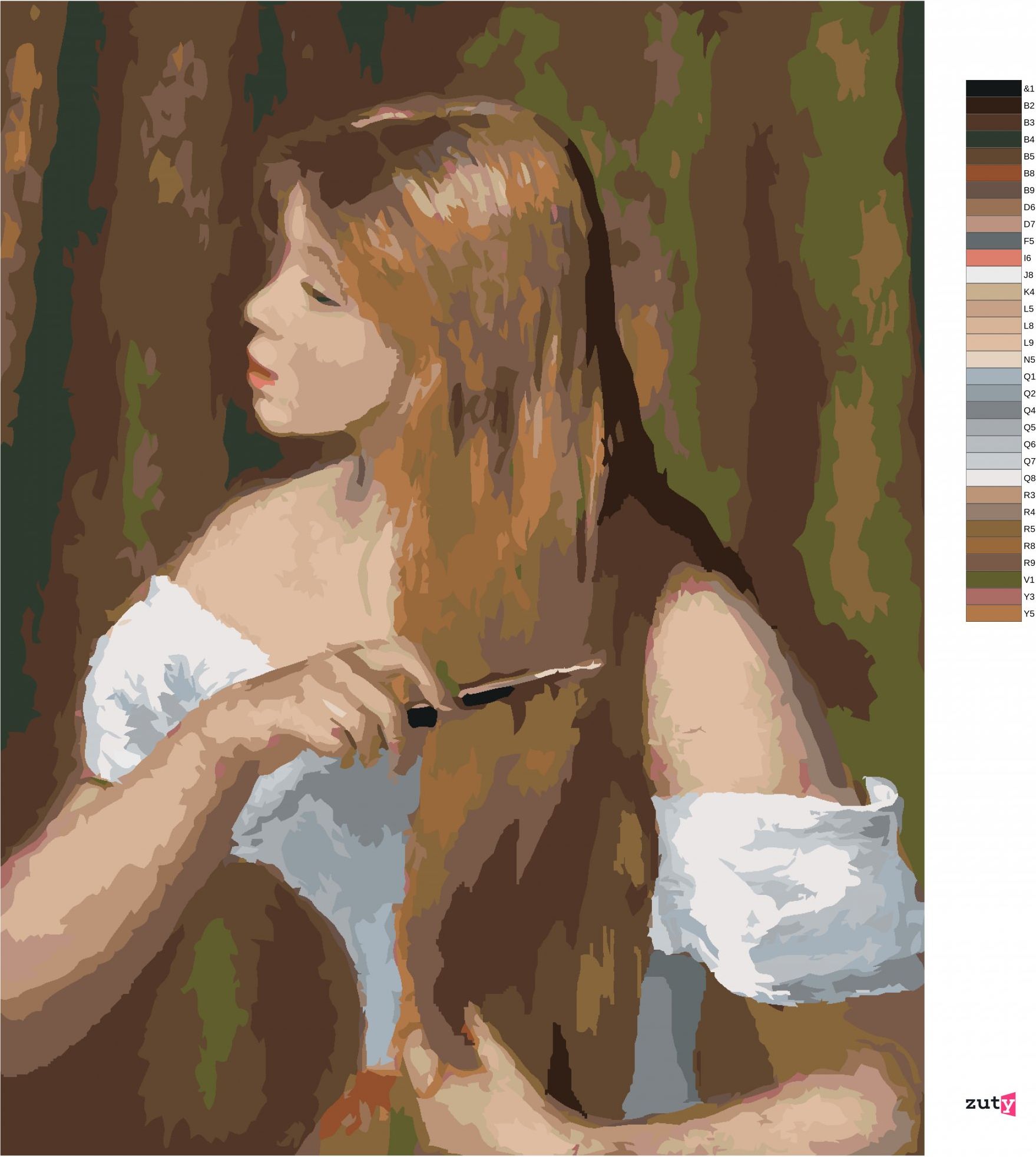 zuty Malování podle čísel - DÍVKA PŘI ČESÁNÍ VLASŮ (PIERRE-AUGUSTE RENOIR) - Rozměr: 40x50 cm, Rámování: Varianta: bez rámu a bez vypnutí plátna - obrázek 7