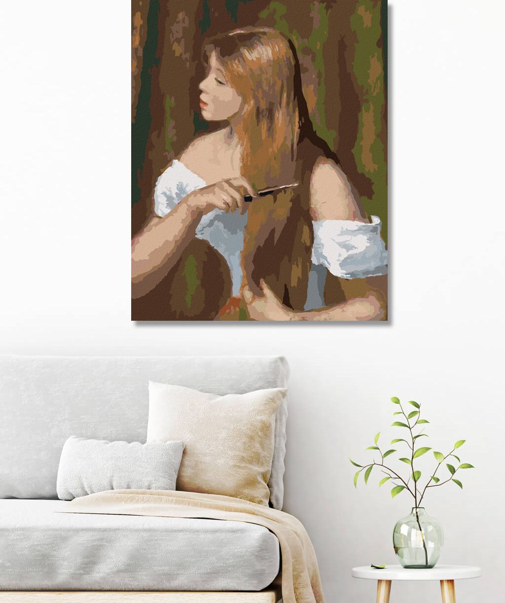 zuty Malování podle čísel - DÍVKA PŘI ČESÁNÍ VLASŮ (PIERRE-AUGUSTE RENOIR) - Rozměr: 40x50 cm, Rámování: Varianta: bez rámu a bez vypnutí plátna - obrázek 9
