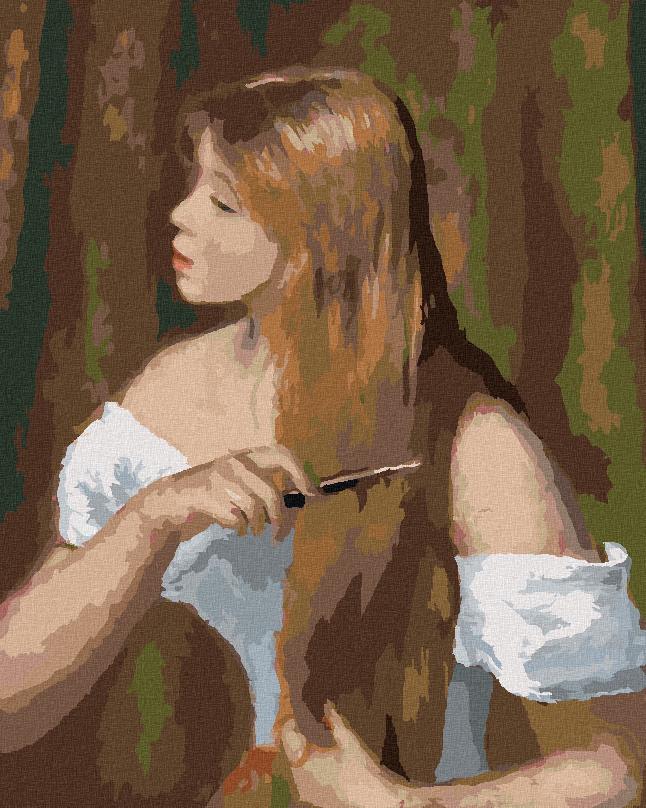 zuty Malování podle čísel - DÍVKA PŘI ČESÁNÍ VLASŮ (PIERRE-AUGUSTE RENOIR) - Rozměr: 40x50 cm, Rámování: Varianta: vypnuté plátno na rám - obrázek 1