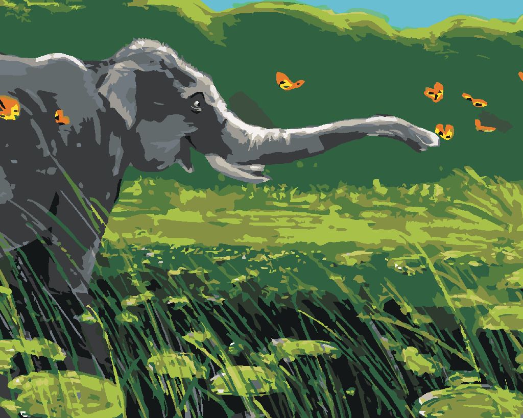 zuty Malování podle čísel - SLON A MOTÝLI - Rozměr: 40x50 cm, Rámování: Varianta: bez rámu a bez vypnutí plátna - obrázek 2