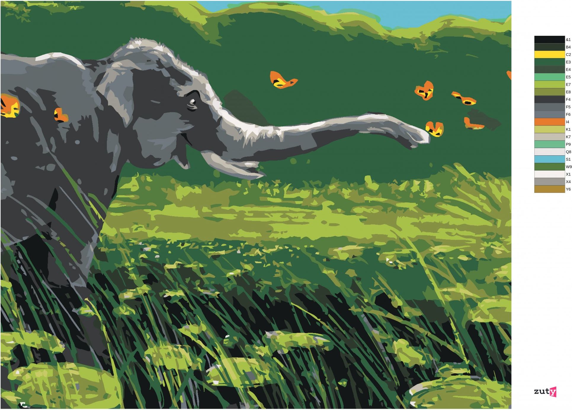 zuty Malování podle čísel - SLON A MOTÝLI - Rozměr: 40x50 cm, Rámování: Varianta: bez rámu a bez vypnutí plátna - obrázek 10
