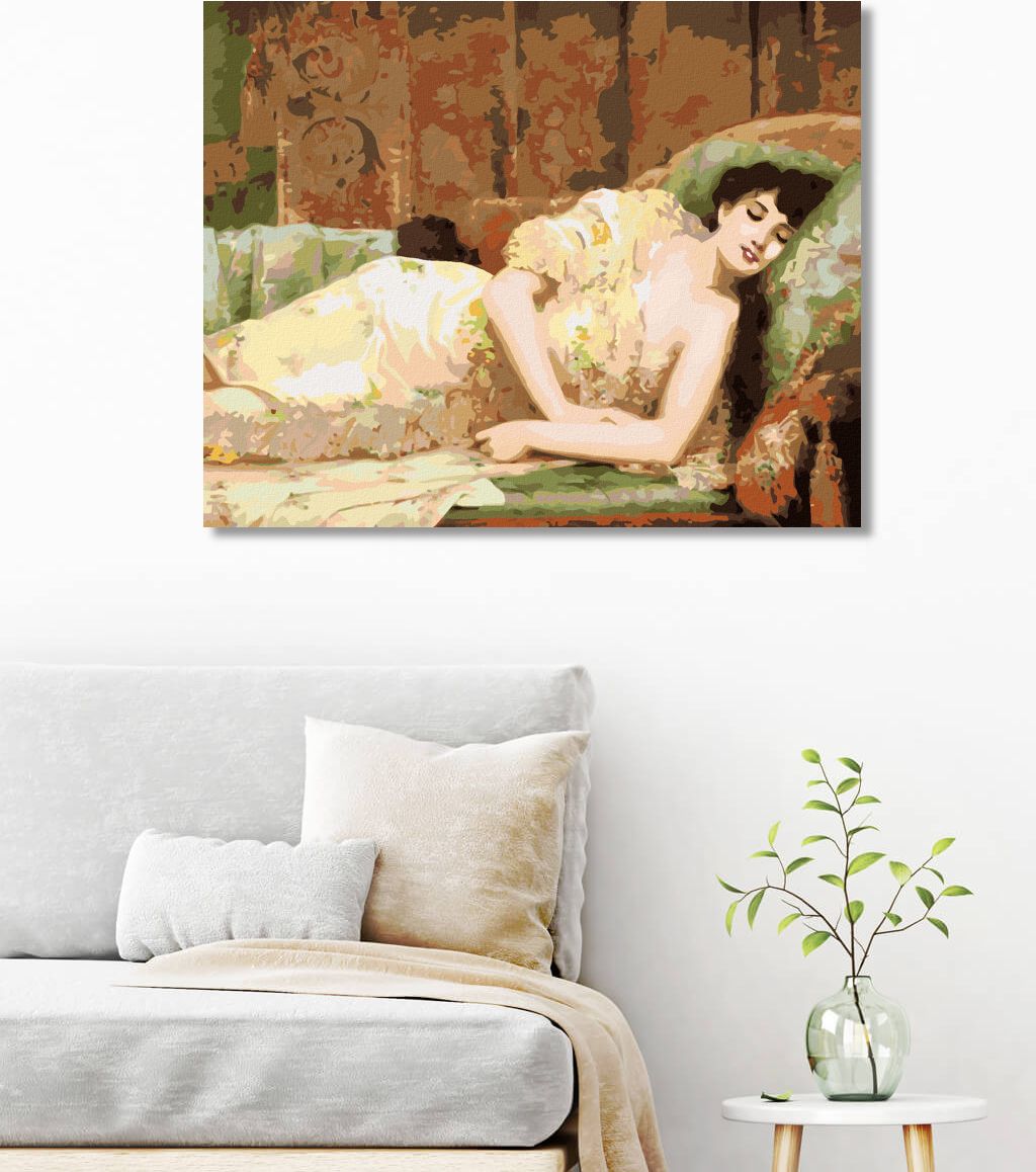 zuty Malování podle čísel - SPÍCÍ ŽENA V ŠATECH - Rozměr: 40x50 cm, Rámování: Varianta: vypnuté plátno na rám - obrázek 2
