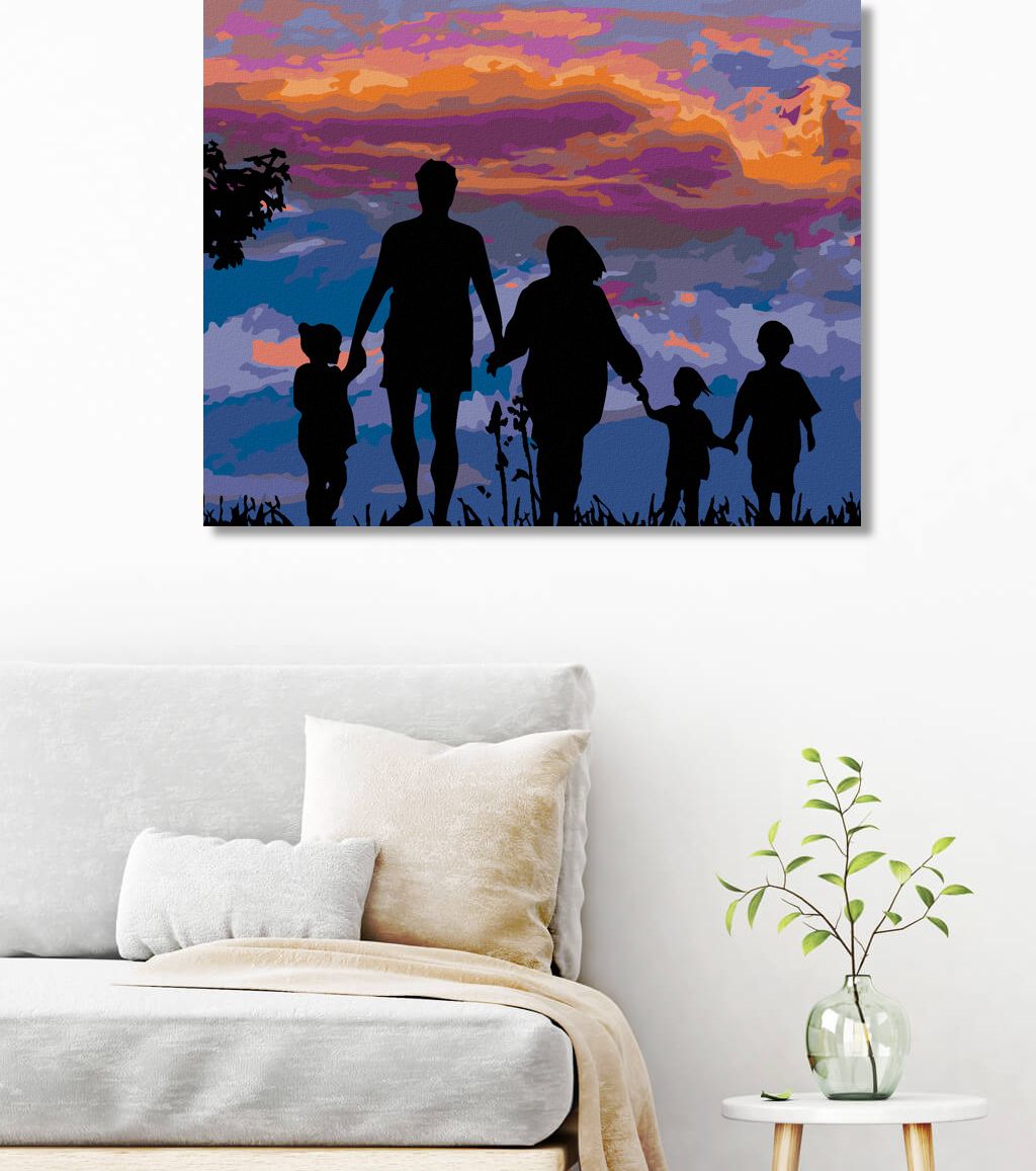 zuty Malování podle čísel - VELKÁ RODINA A ZÁPAD SLUNCE - Rozměr: 40x50 cm, Rámování: Varianta: bez rámu a bez vypnutí plátna - obrázek 5