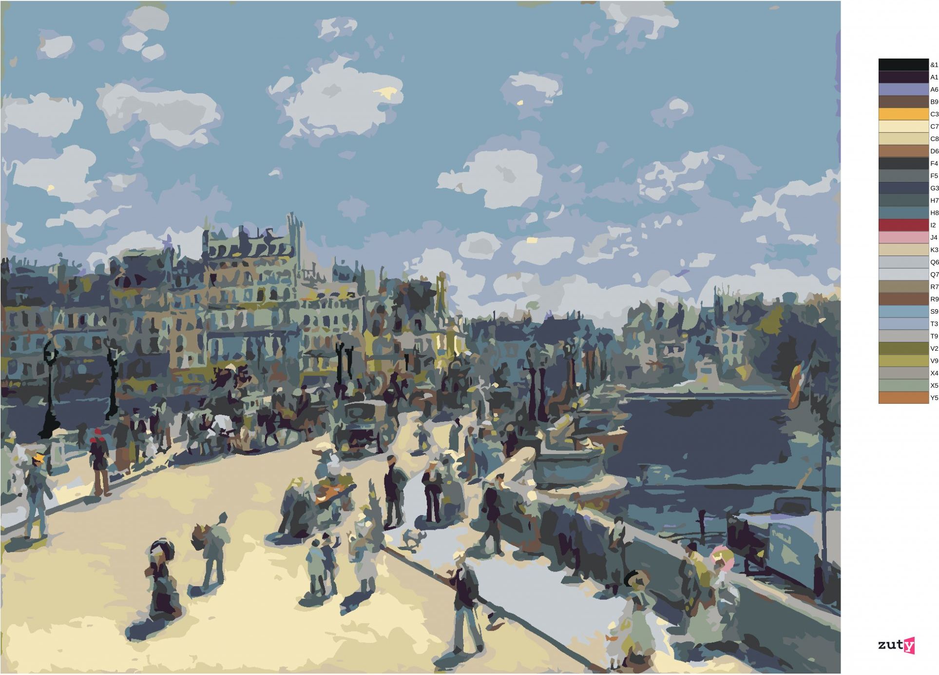 zuty Malování podle čísel - PONT-NEUF (PIERRE-AUGUSTE RENOIR) - Rozměr: 40x50 cm, Rámování: Varianta: bez rámu a bez vypnutí plátna - obrázek 2