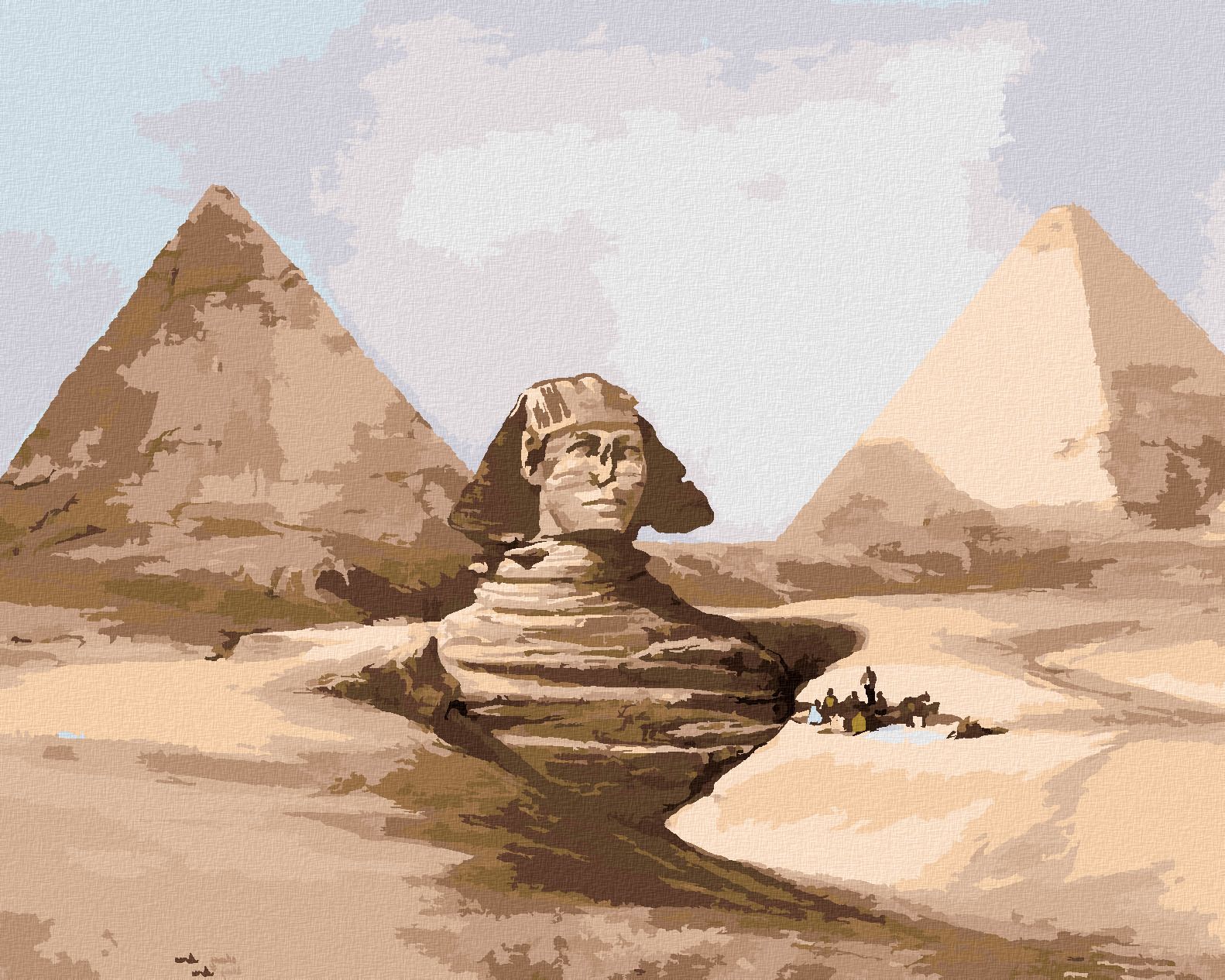 zuty Malování podle čísel - SFINGA A PYRAMIDY EGYPT - Rozměr: 40x50 cm, Rámování: Varianta: vypnuté plátno na rám - obrázek 1