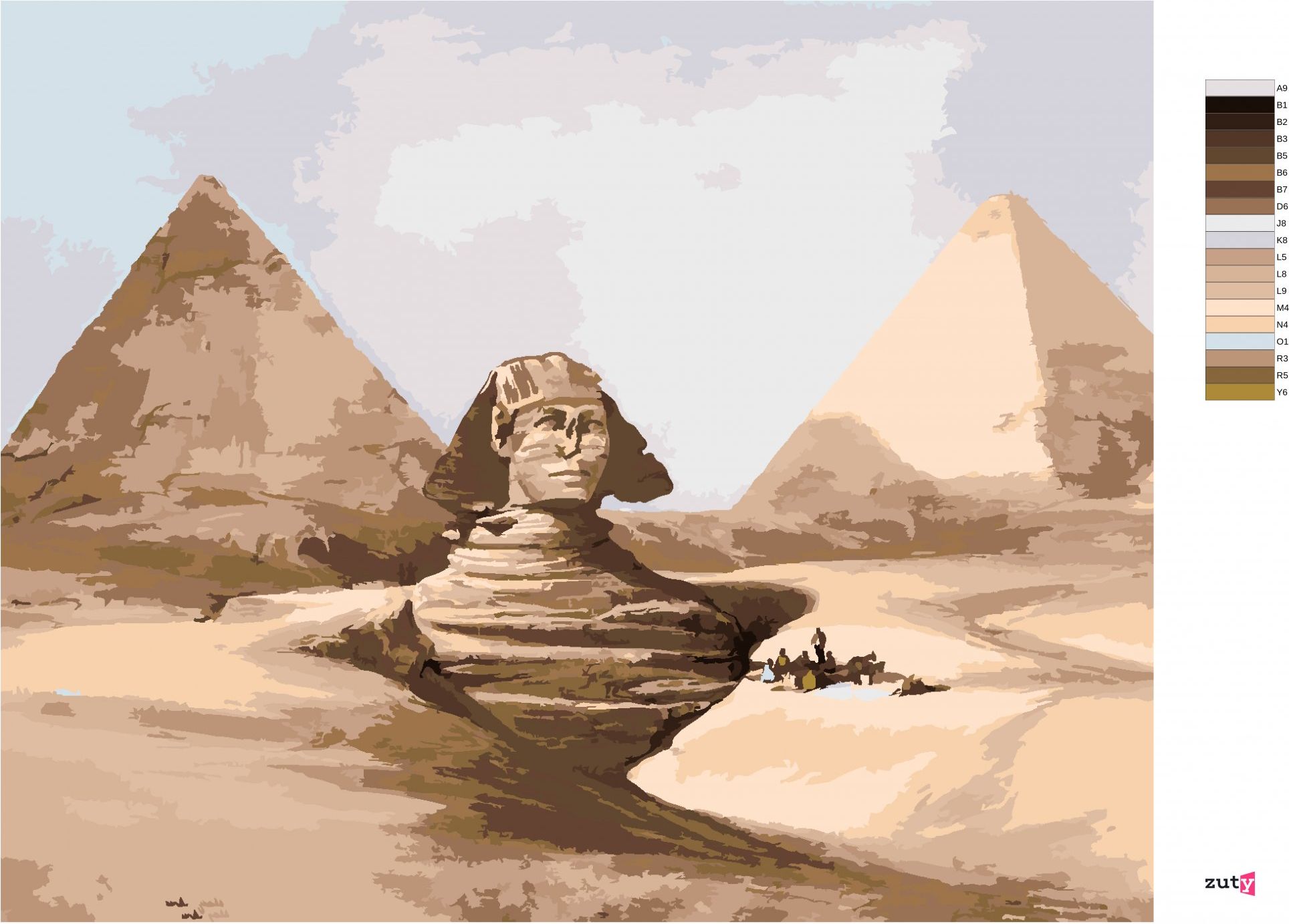 zuty Malování podle čísel - SFINGA A PYRAMIDY EGYPT - Rozměr: 40x50 cm, Rámování: Varianta: vypnuté plátno na rám - obrázek 3