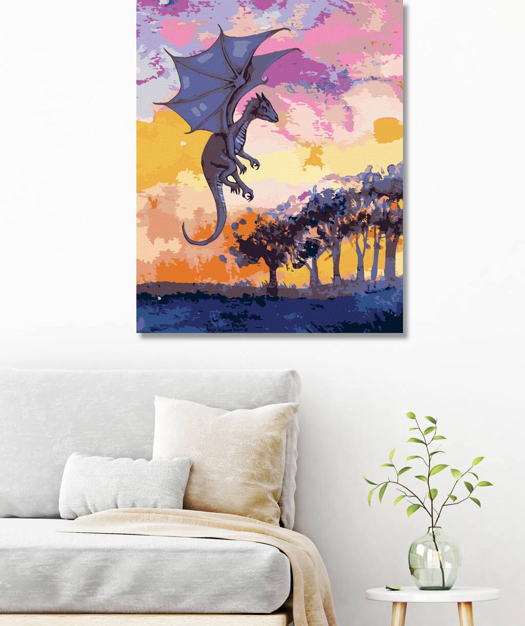 zuty Malování podle čísel - FIALOVÝ DRAK A ZÁPAD SLUNCE - Rozměr: 40x50 cm, Rámování: Varianta: vypnuté plátno na rám - obrázek 4