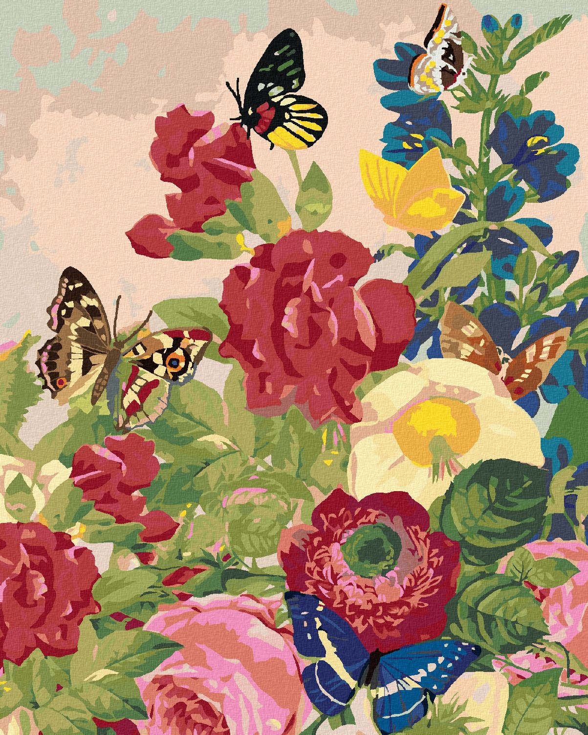 zuty Malování podle čísel - MOTÝLI A PESTRÉ KVĚTINY - Rozměr: 40x50 cm, Rámování: Varianta: vypnuté plátno na rám - obrázek 1