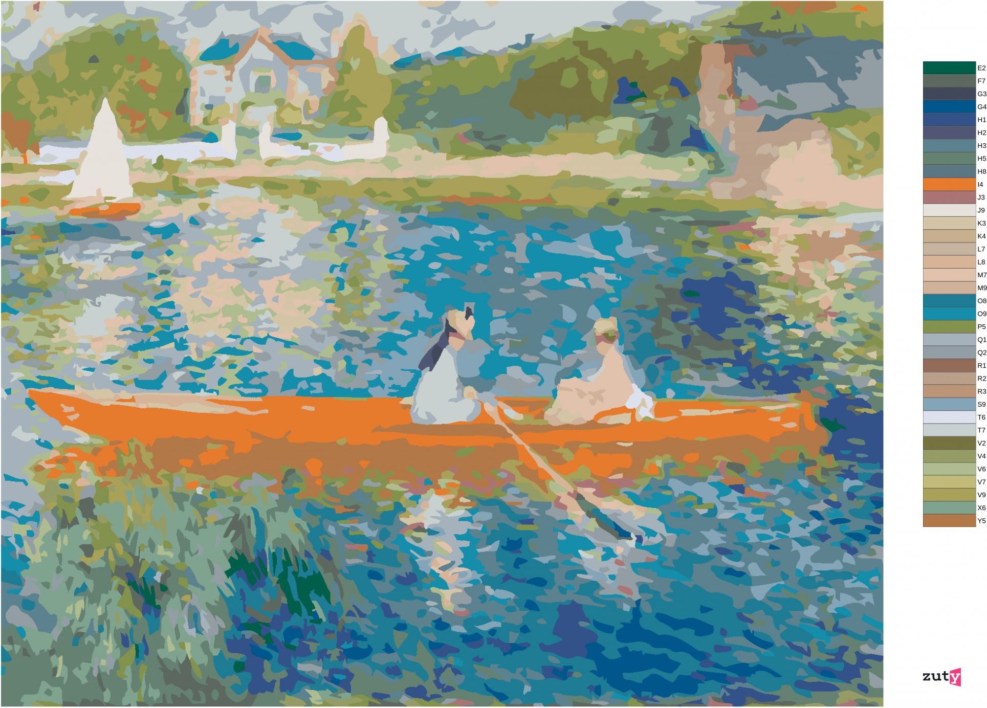 zuty Malování podle čísel - VYJÍŽĎKA PO SEINĚ (PIERRE-AUGUSTE RENOIR) - Rozměr: 40x50 cm, Rámování: Varianta: bez rámu a bez vypnutí plátna - obrázek 5