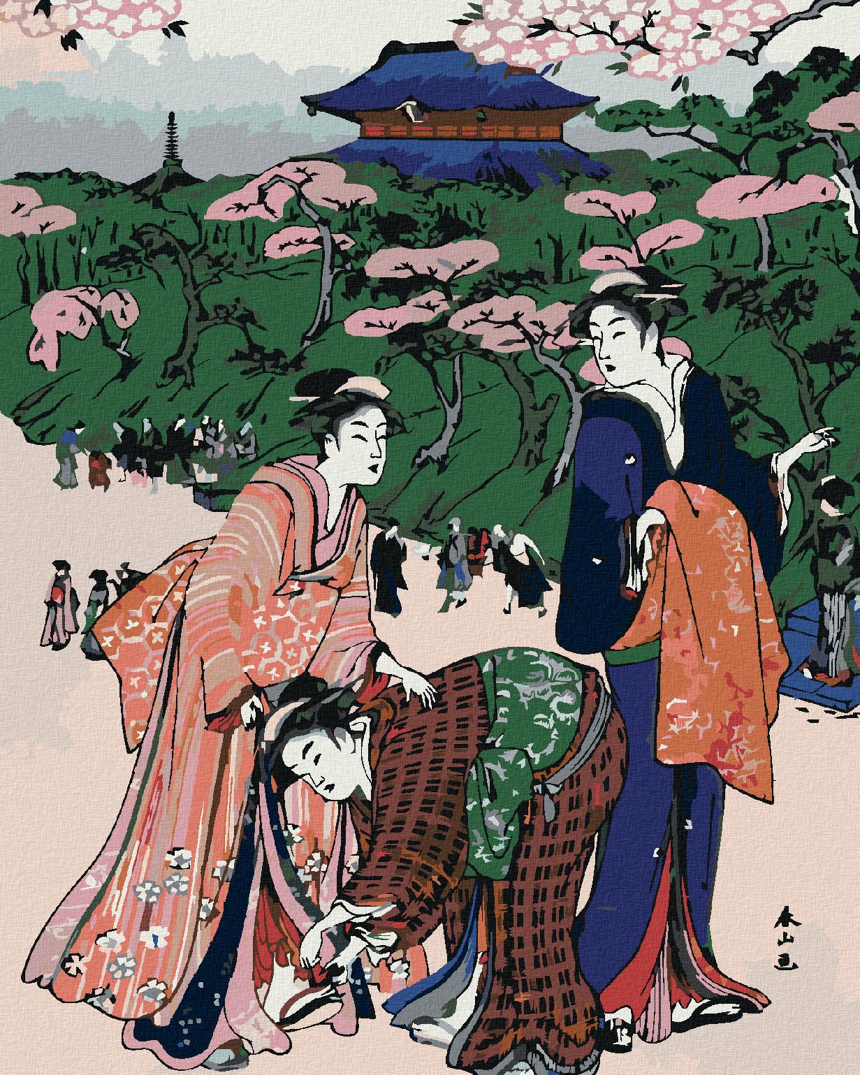 zuty Malování podle čísel - JAPONSKO A ROZKVETLÉ SAKURY - Rozměr: 40x50 cm, Rámování: Varianta: vypnuté plátno na rám - obrázek 1