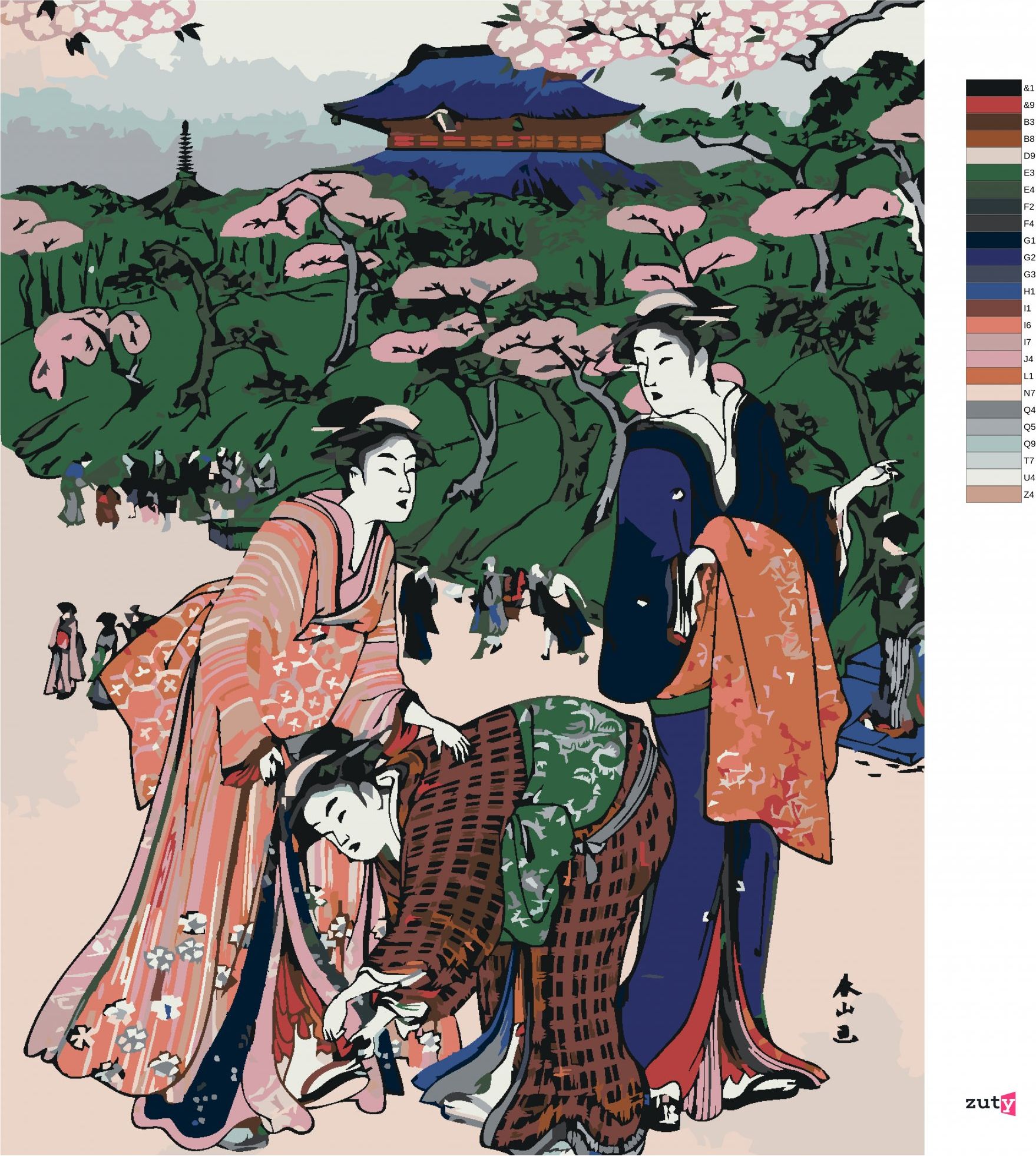 zuty Malování podle čísel - JAPONSKO A ROZKVETLÉ SAKURY - Rozměr: 40x50 cm, Rámování: Varianta: vypnuté plátno na rám - obrázek 3