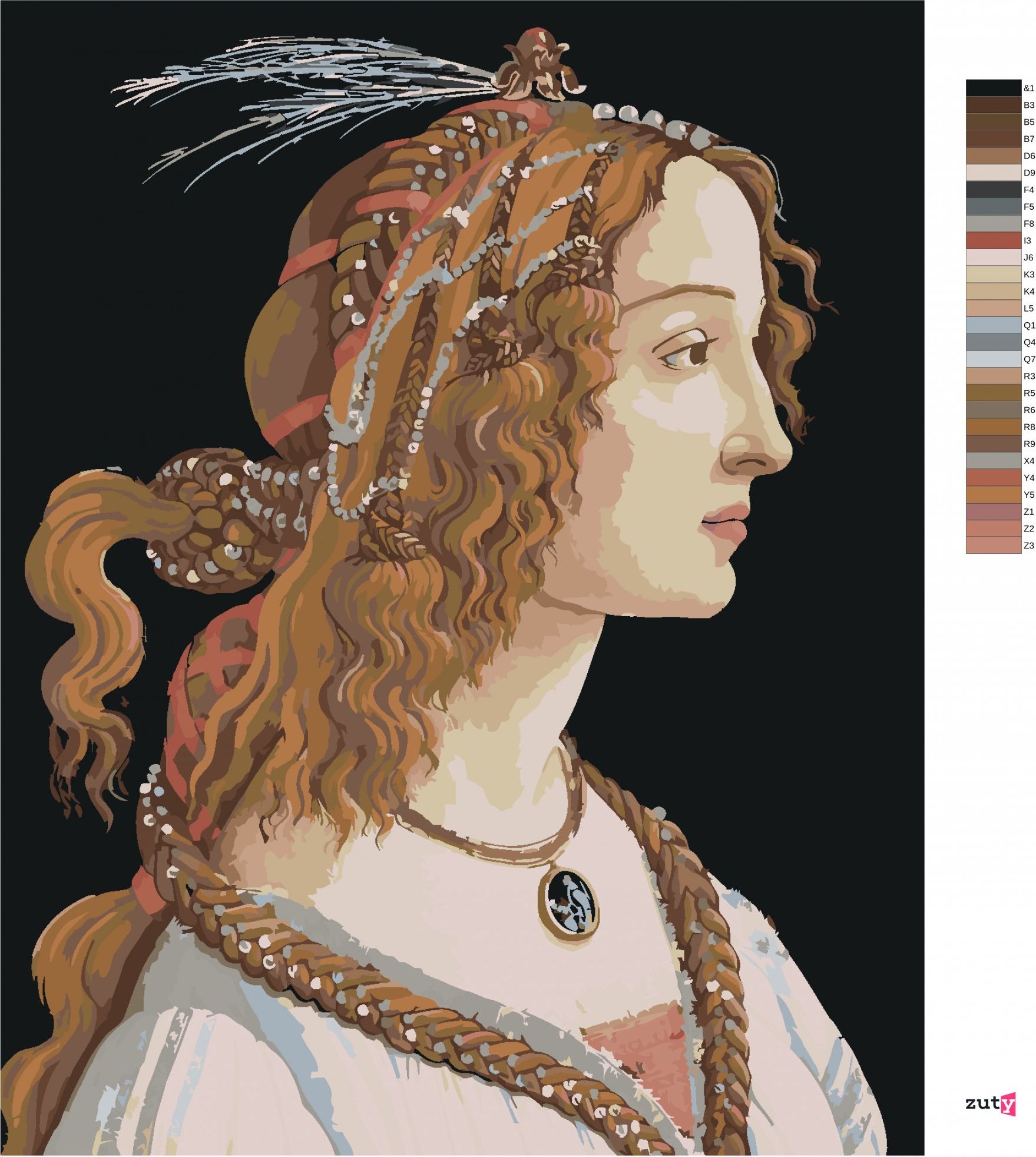 zuty Malování podle čísel - PORTRÉT DÁMY (SANDRO BOTTICELLI) - Rozměr: 40x50 cm, Rámování: Varianta: vypnuté plátno na rám - obrázek 7