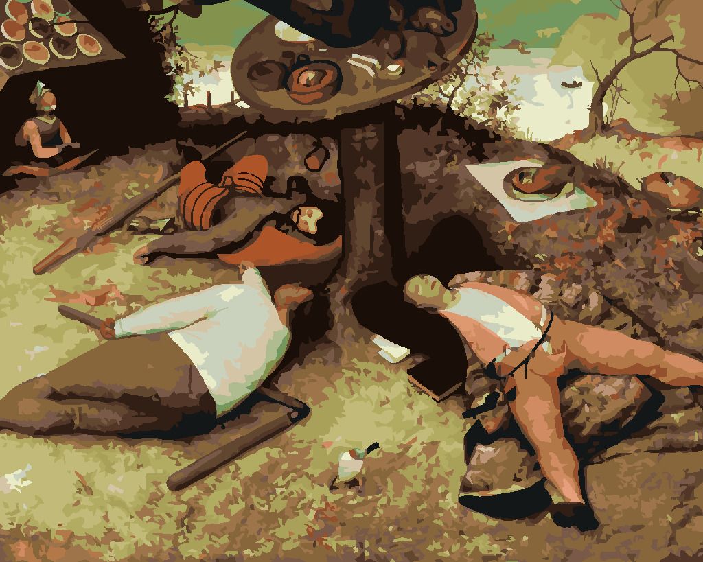 zuty Malování podle čísel - V ZEMI PECIVÁLŮ (PIETER BRUEGEL) - Rozměr: 40x50 cm, Rámování: Varianta: vypnuté plátno na rám - obrázek 5