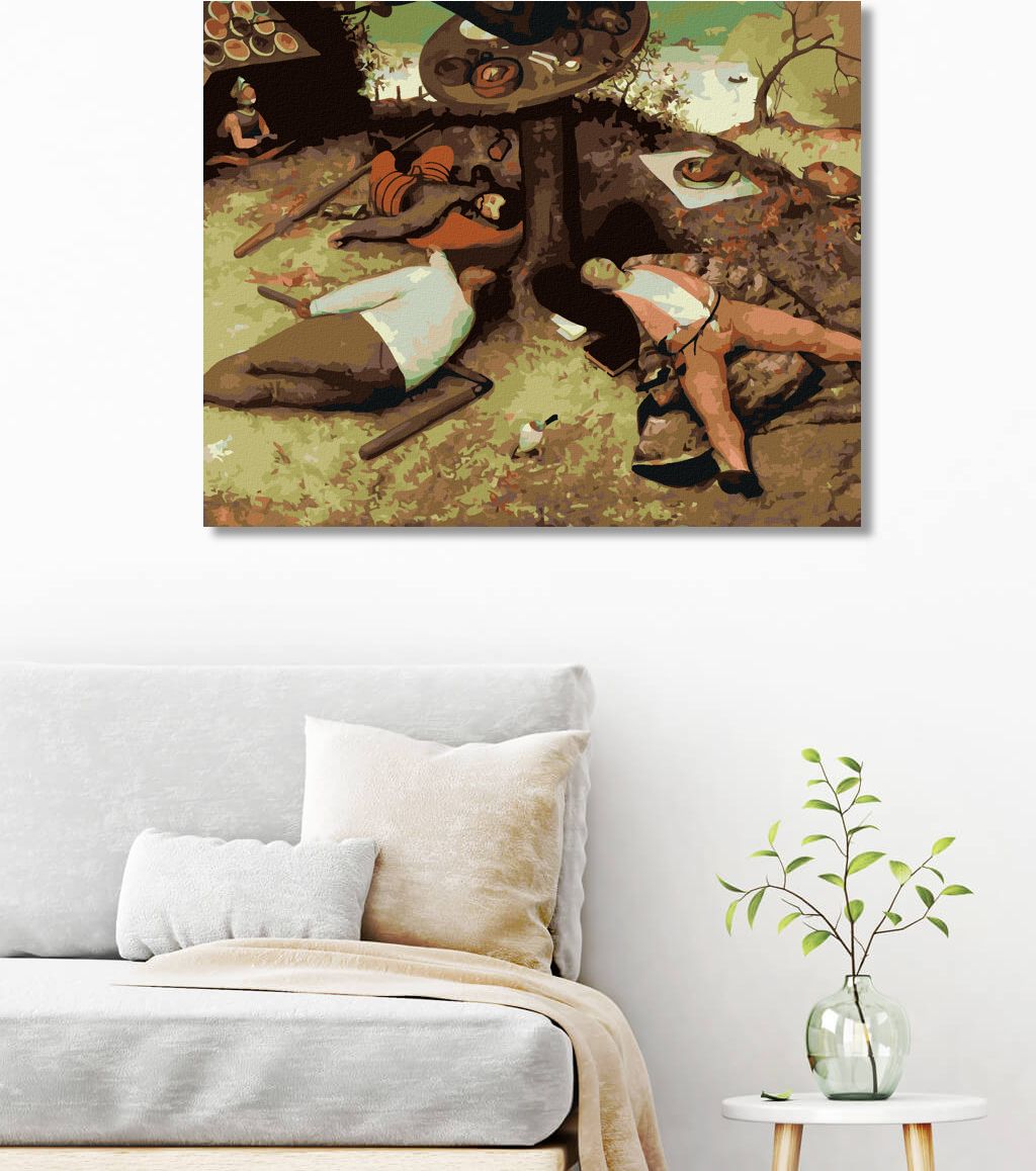 zuty Malování podle čísel - V ZEMI PECIVÁLŮ (PIETER BRUEGEL) - Rozměr: 40x50 cm, Rámování: Varianta: vypnuté plátno na rám - obrázek 9
