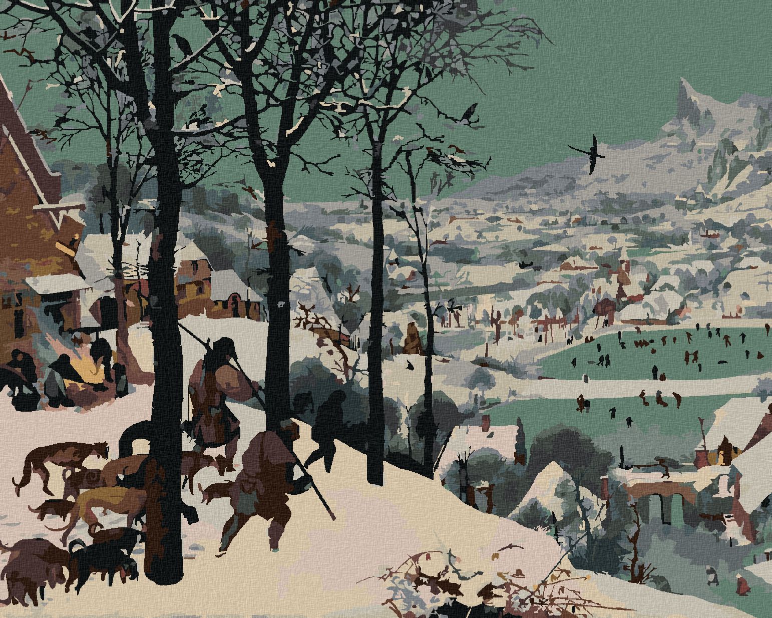 zuty Malování podle čísel - LOVCI VE SNĚHU (PIETER BRUEGEL) - Rozměr: 40x50 cm, Rámování: Varianta: vypnuté plátno na rám - obrázek 1