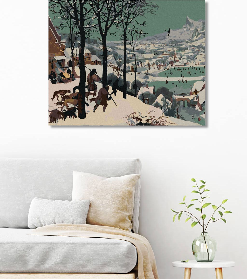 zuty Malování podle čísel - LOVCI VE SNĚHU (PIETER BRUEGEL) - Rozměr: 40x50 cm, Rámování: Varianta: vypnuté plátno na rám - obrázek 4