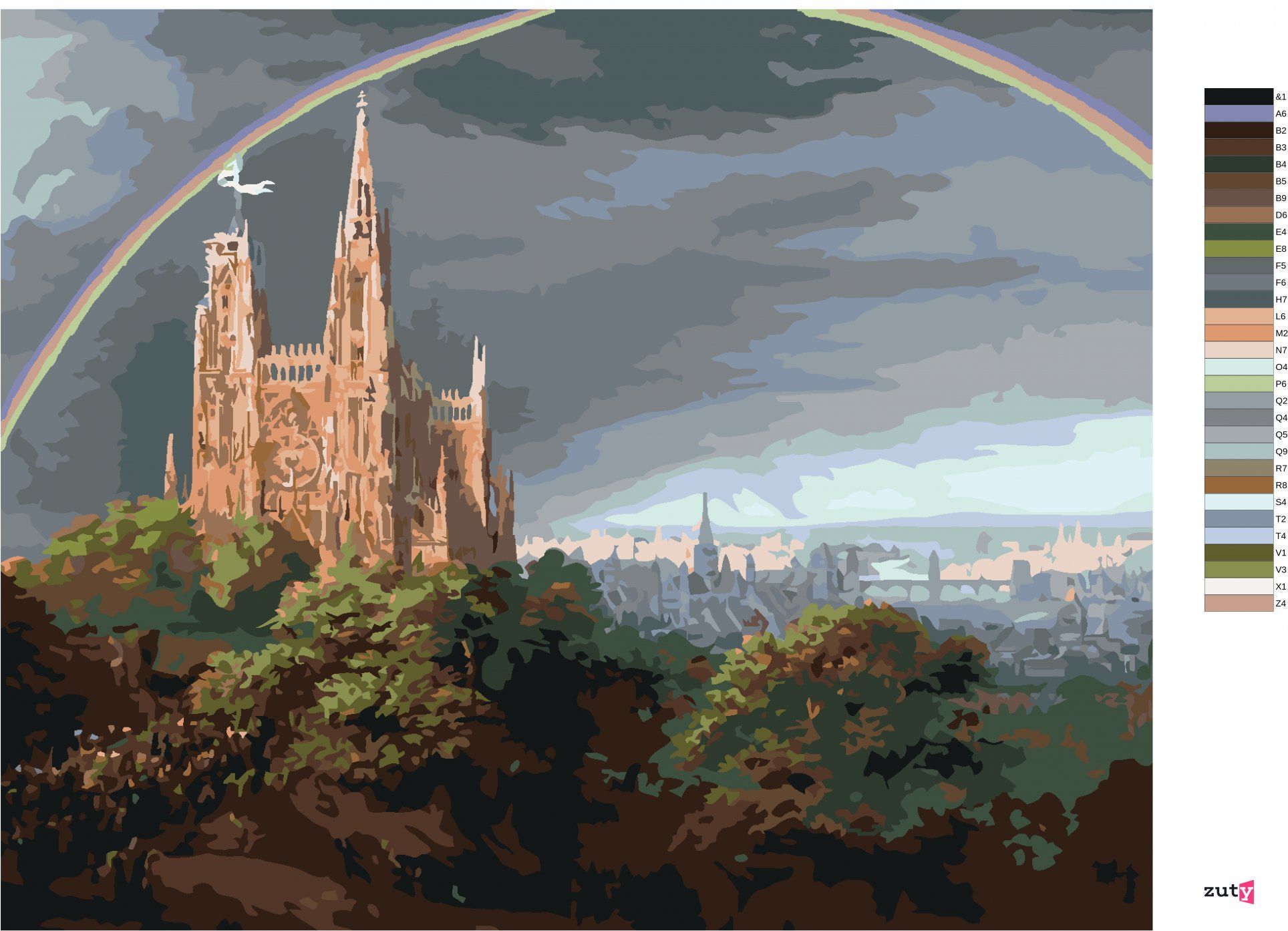 zuty Malování podle čísel - STŘEDOVĚKÉ MĚSTO NA BŘEZÍCH ŘEKY (KARL FRIEDRICH SCHINKEL) - Rozměr: 40x50 cm, Rámování: Varianta: bez rámu a bez vypnutí plátna - obrázek 4