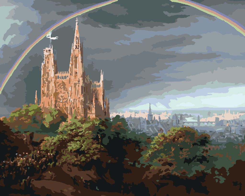 zuty Malování podle čísel - STŘEDOVĚKÉ MĚSTO NA BŘEZÍCH ŘEKY (KARL FRIEDRICH SCHINKEL) - Rozměr: 40x50 cm, Rámování: Varianta: bez rámu a bez vypnutí plátna - obrázek 9