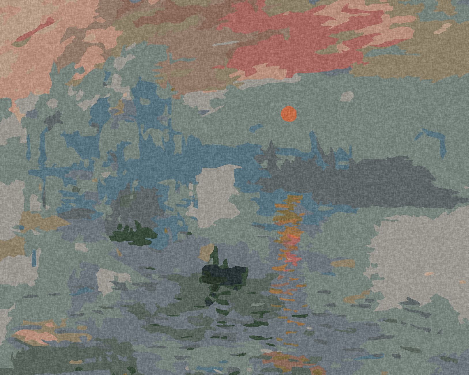 zuty Malování podle čísel - DOJEM, VÝCHOD SLUNCE (CLAUDE MONET) - Rozměr: 40x50 cm, Rámování: Varianta: bez rámu a bez vypnutí plátna - obrázek 1
