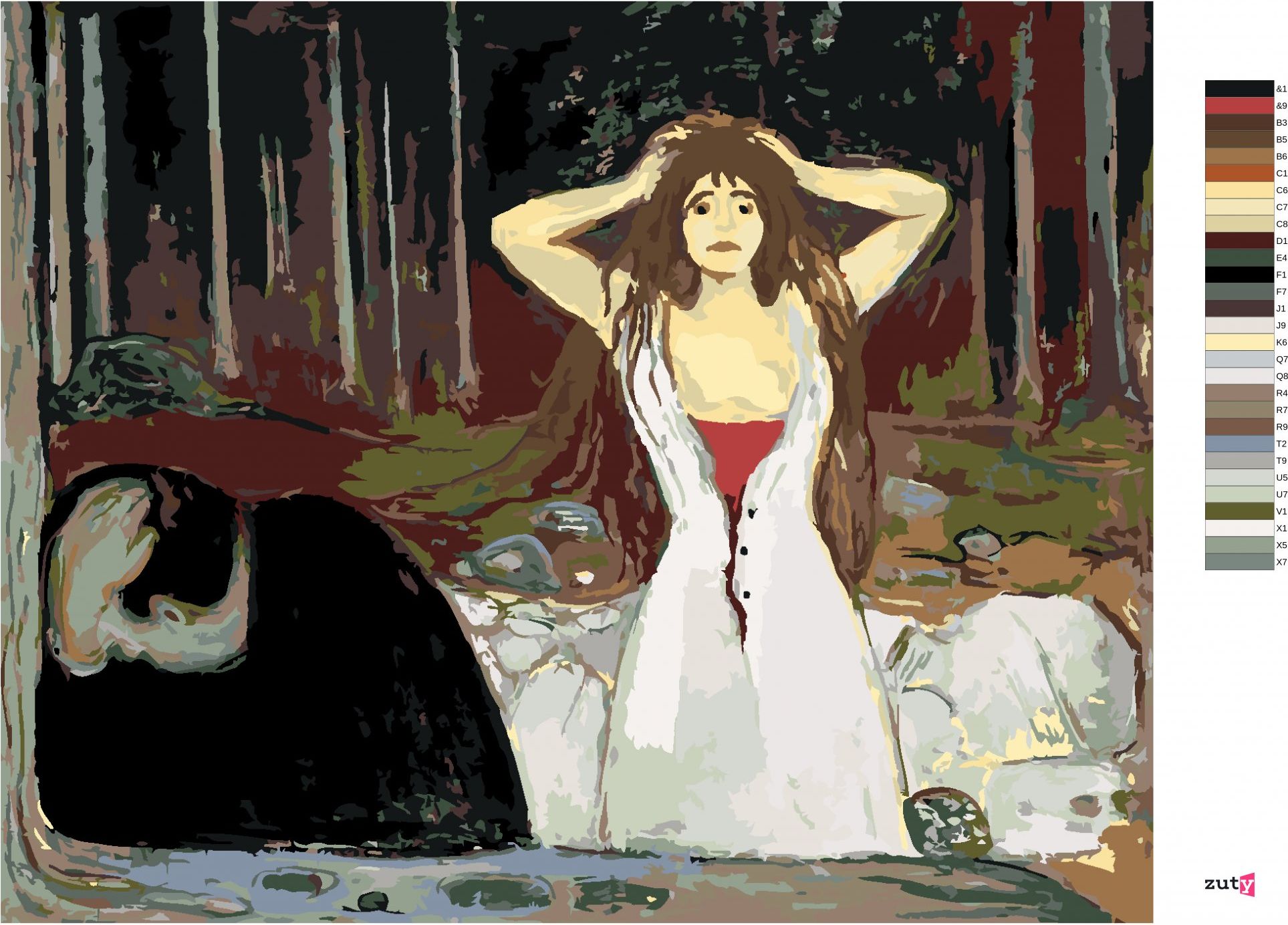 zuty Malování podle čísel - ASHES (EDVARD MUNCH) - Rozměr: 40x50 cm, Rámování: Varianta: bez rámu a bez vypnutí plátna - obrázek 4