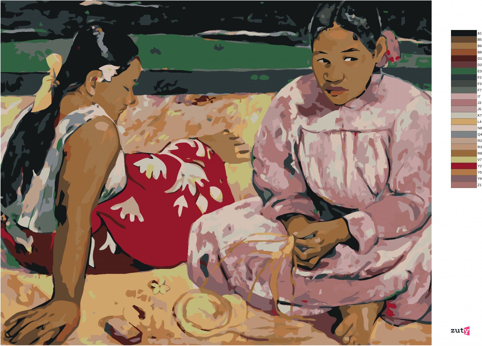 zuty Malování podle čísel - TAHIŤANKY NA PLÁŽI (PAUL GAUGUIN) - Rozměr: 40x50 cm, Rámování: Varianta: vypnuté plátno na rám - obrázek 2