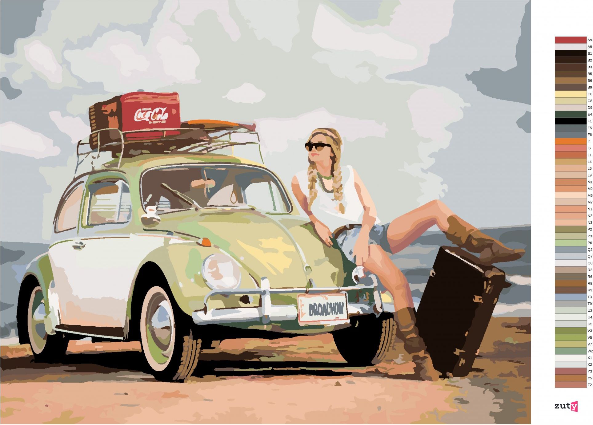 zuty Malování podle čísel - ZELENÉ AUTO BROUK A ŽENA S KUFREM - Rozměr: 40x50 cm, Rámování: Varianta: vypnuté plátno na rám - obrázek 8
